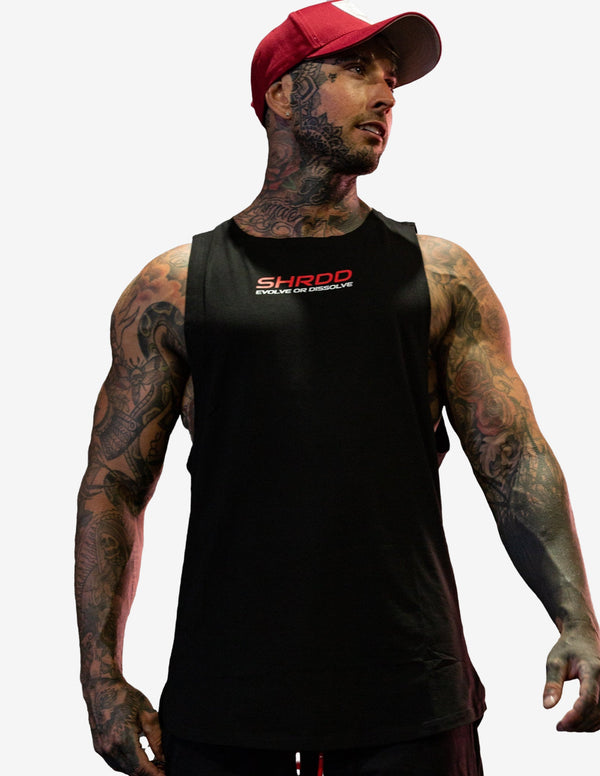 Evolve Longline Gym Tanktop - Black/ Red-Tank Man-Stay Shredded-Guru Muscle