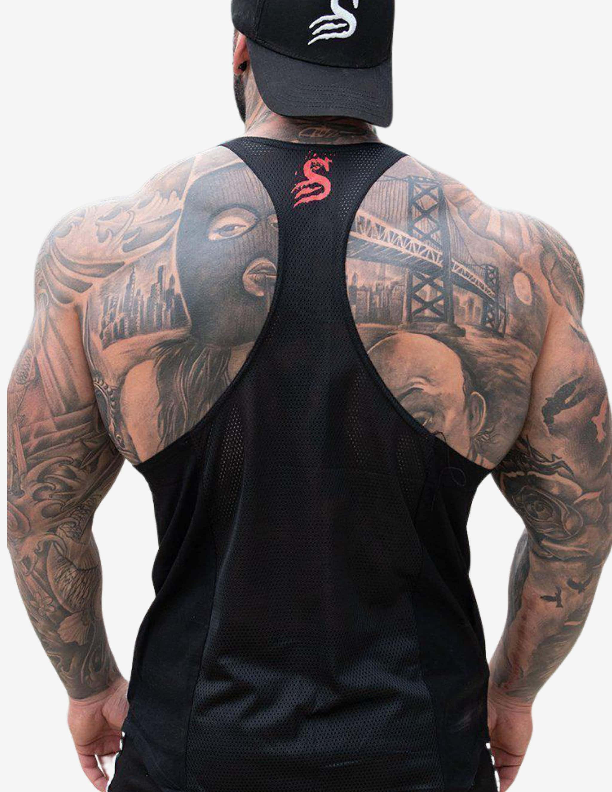 Basketball Stringer - Black/Red-Tank Man-Stay Shredded-Guru Muscle