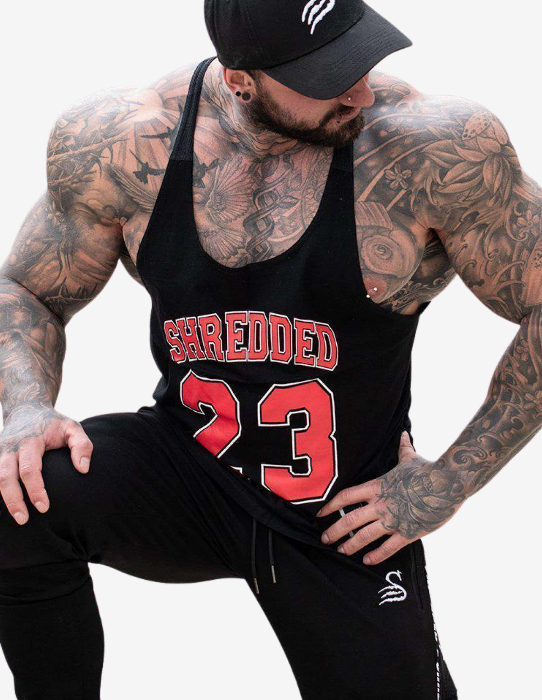 Basketball Stringer - Black/Red-Tank Man-Stay Shredded-Guru Muscle