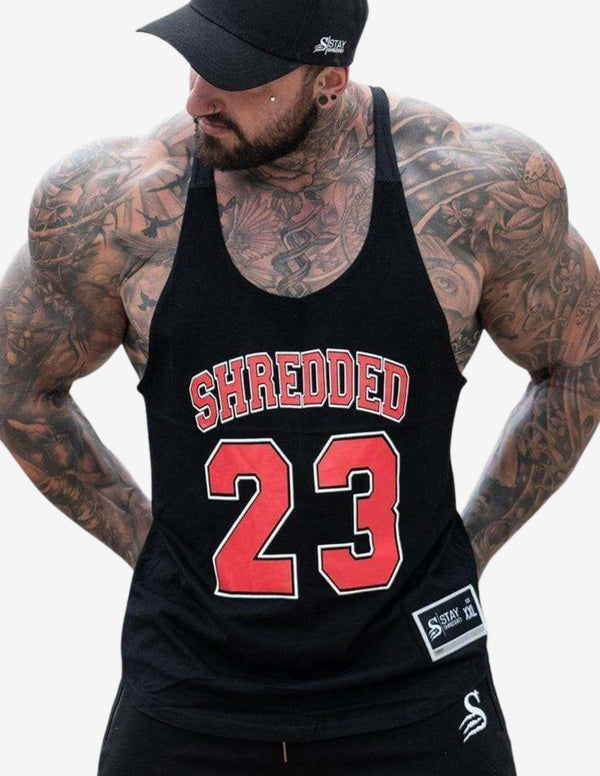 Basketball Stringer - Black/Red-Tank Man-Stay Shredded-Guru Muscle