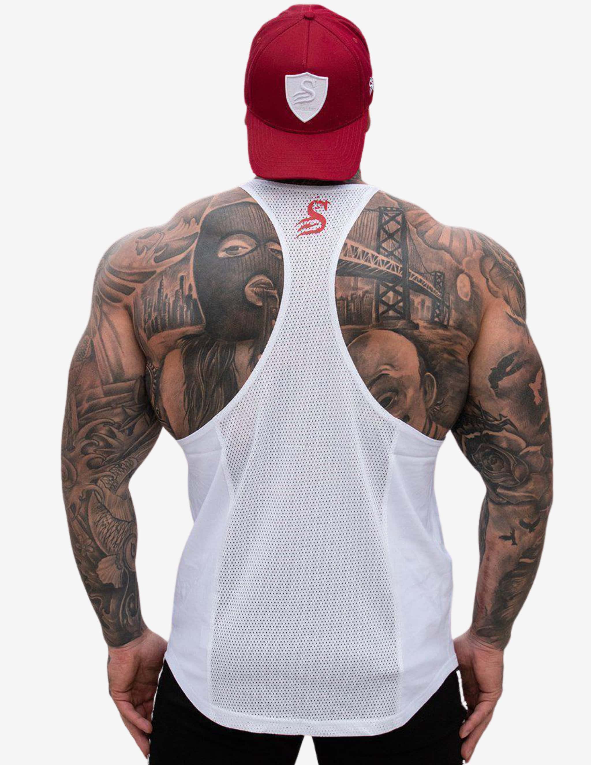 Basketball Stringer - White/Red-Tank Man-Stay Shredded-Guru Muscle