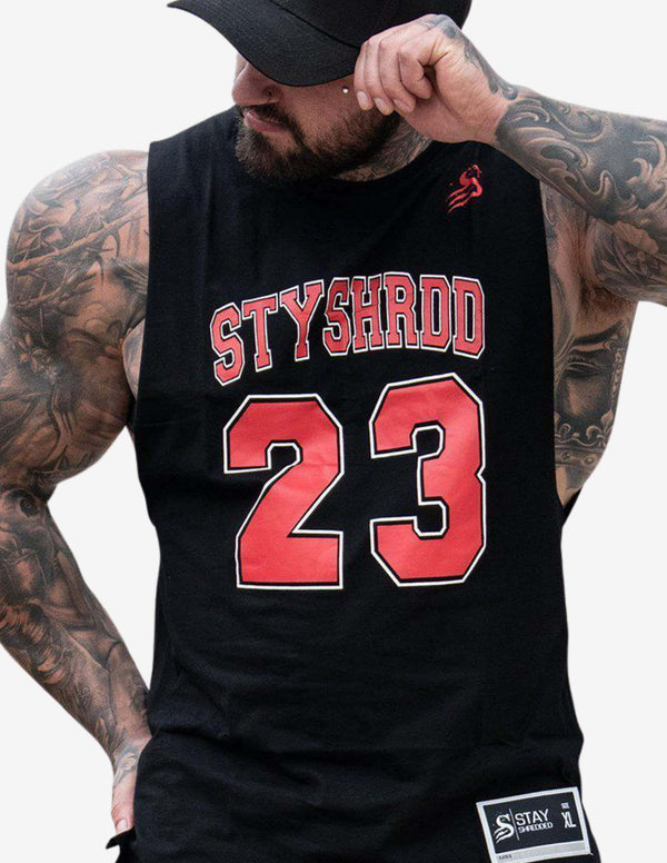 Basketball Tank top - Black/Red-Tank Man-Stay Shredded-Guru Muscle