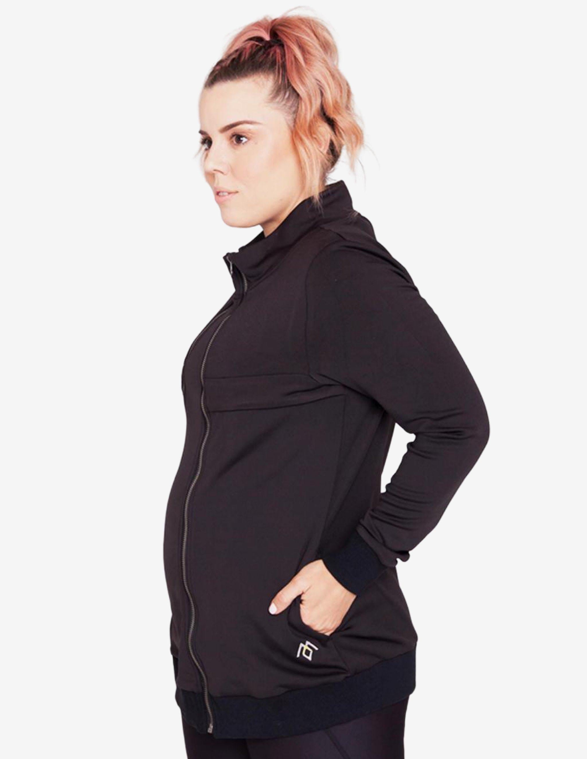 Black Convertible Pregnancy & Breastfeeding Jacket-Hoodie Woman-MUMMACTIV-Guru Muscle