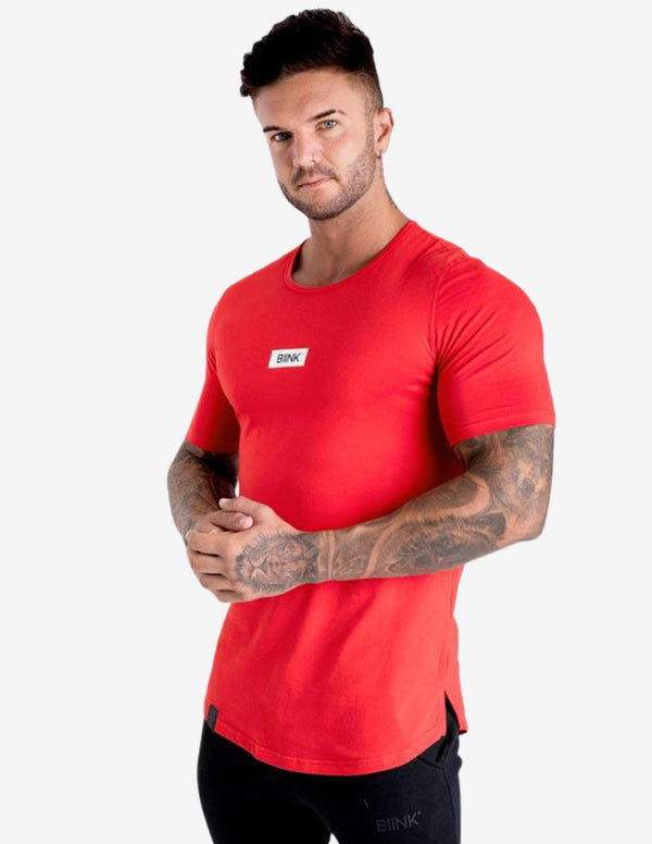 Box Logo Cardinal Scoop Tee - Crimson Red-T-shirt Man-Biink Athleisure-Guru Muscle