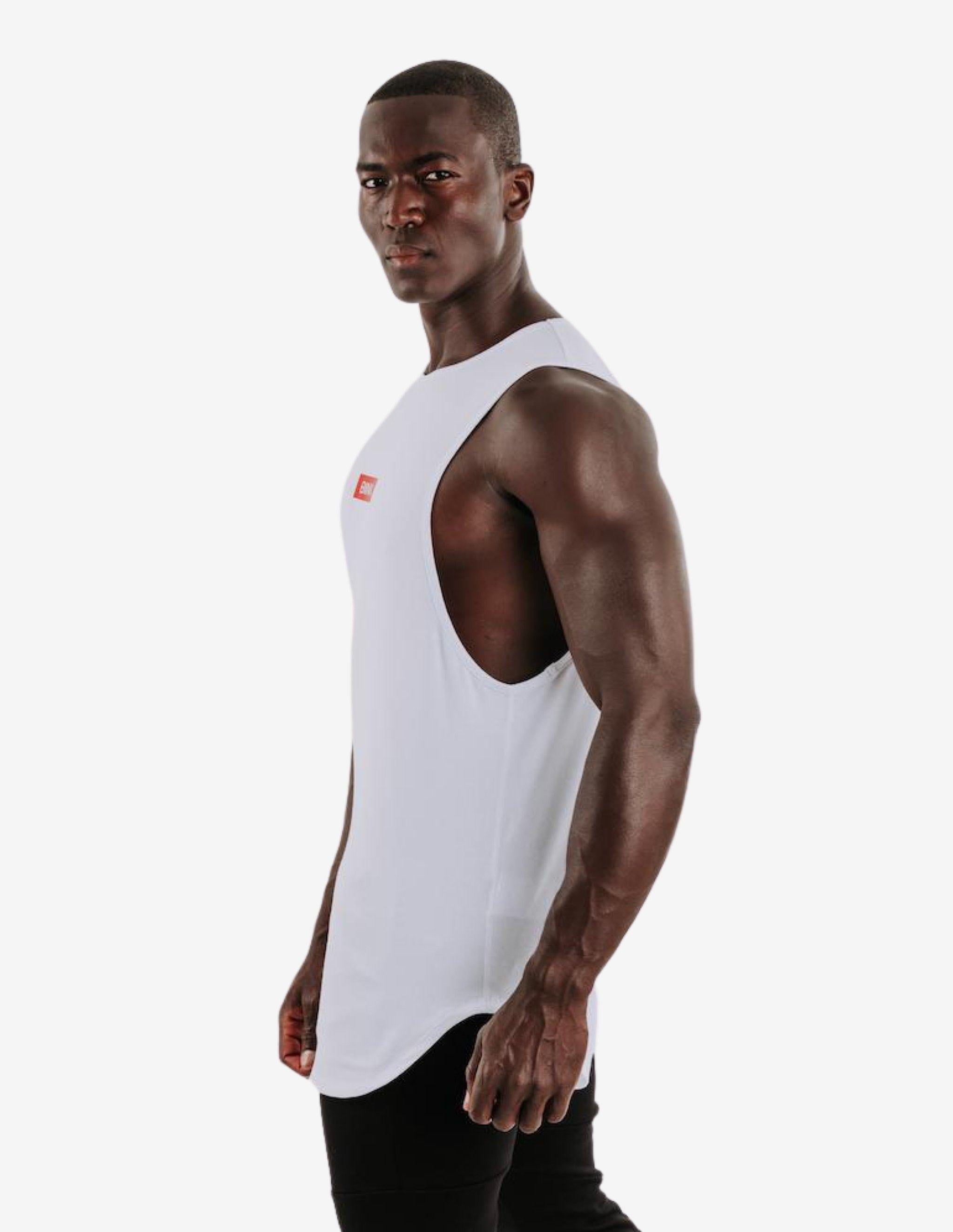 Box Logo Cut Off Tank - Crisp White-Tank Man-Biink Athleisure-Guru Muscle