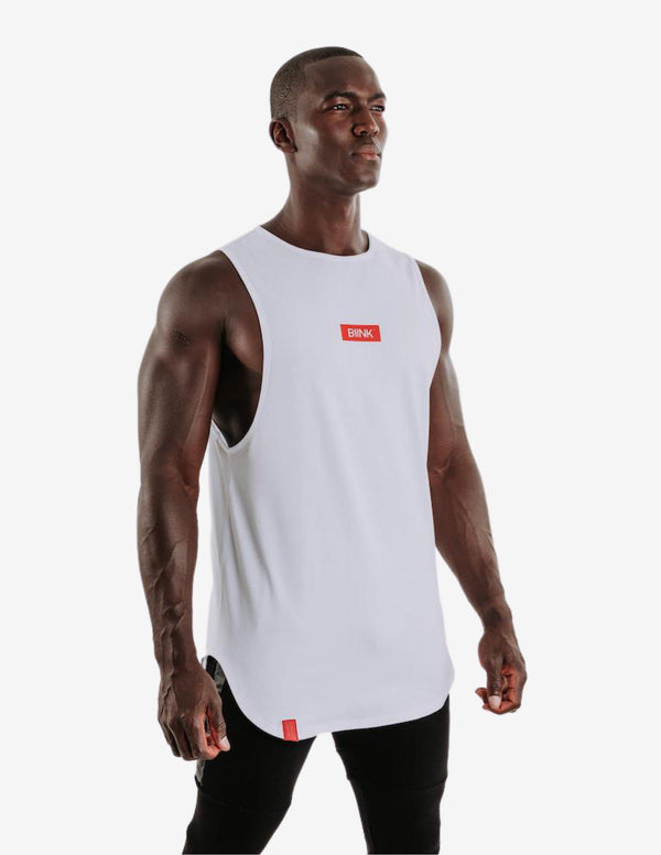 Box Logo Cut Off Tank - Crisp White-Tank Man-Biink Athleisure-Guru Muscle