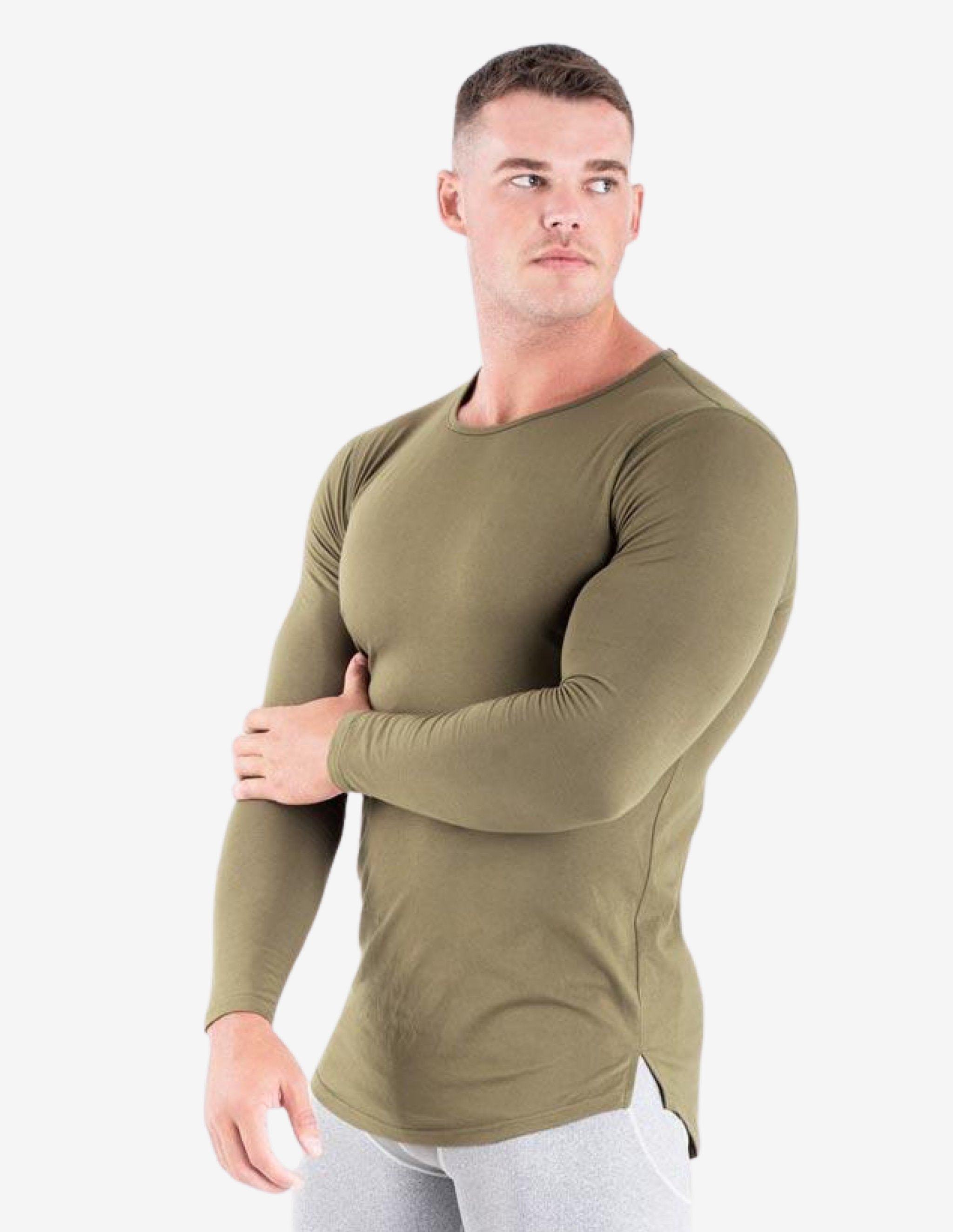 Cardinal Longsleeve - Military Green-T-shirt Man-Biink Athleisure-Guru Muscle