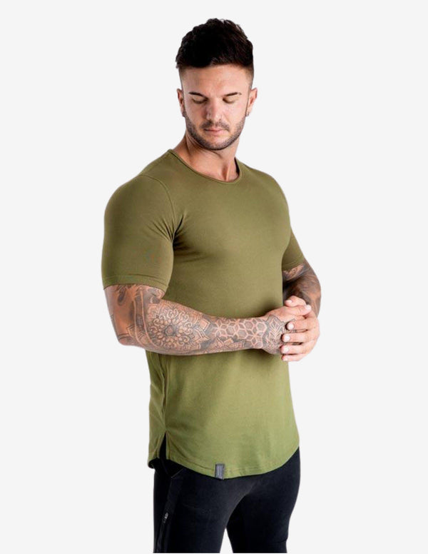 Cardinal V2 Scoop Tee - Military Green-T-shirt Man-Biink Athleisure-Guru Muscle