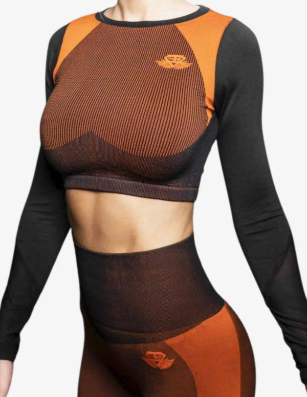 Cleopatra Seamless Crop Top – Orange-Crop Top-Body Engineers-Guru Muscle