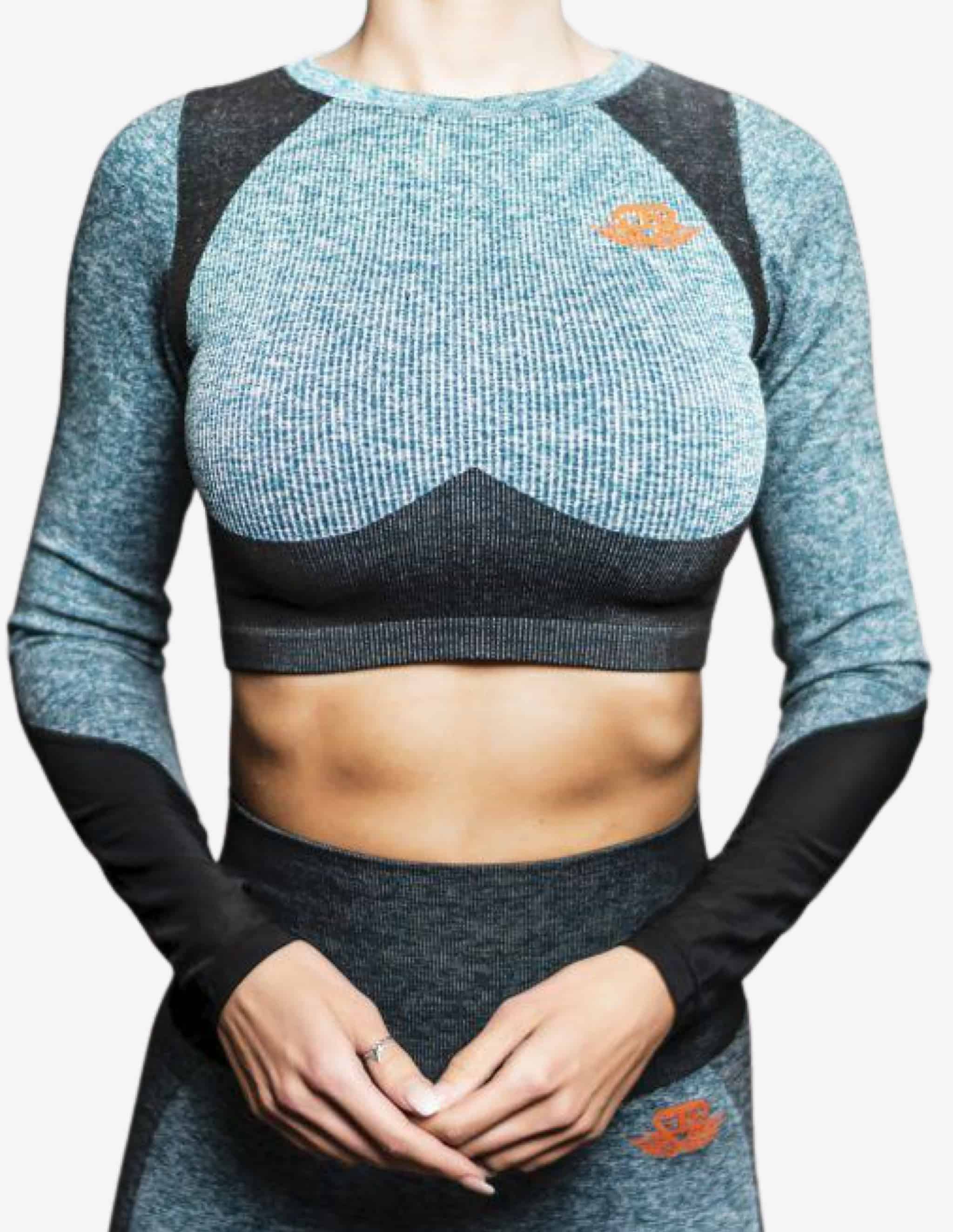 Cleopatra Seamless Crop Top – Petrol-Crop Top-Body Engineers-Guru Muscle