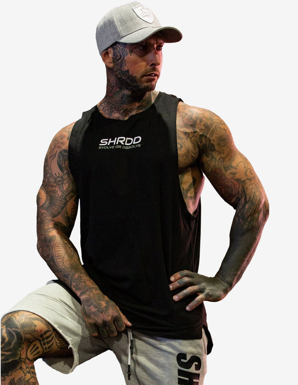 Evolve Longline Muscle Tanktop - Black/ White-Tank Man-Stay Shredded-Guru Muscle