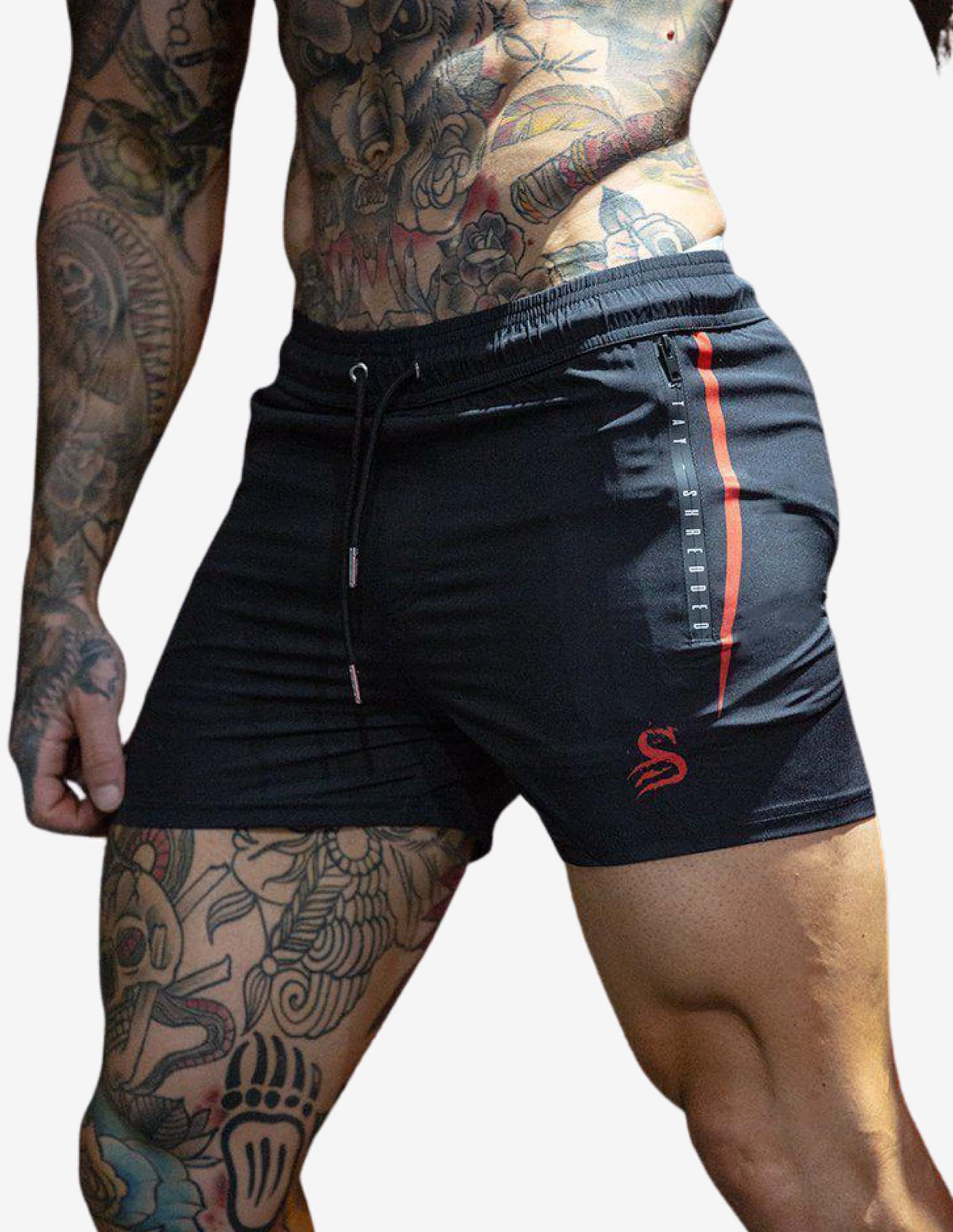FLEX - Lifting Shorts - BLACK / RED | Stay Shredded | Guru Muscle