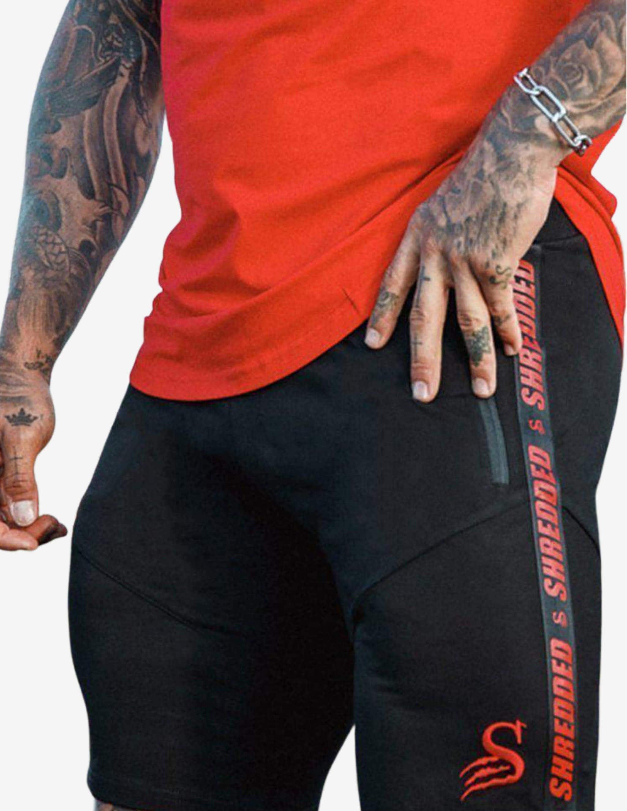 GYM SHORTS - BLACK/RED-Shorts Man-Stay Shredded-Guru Muscle