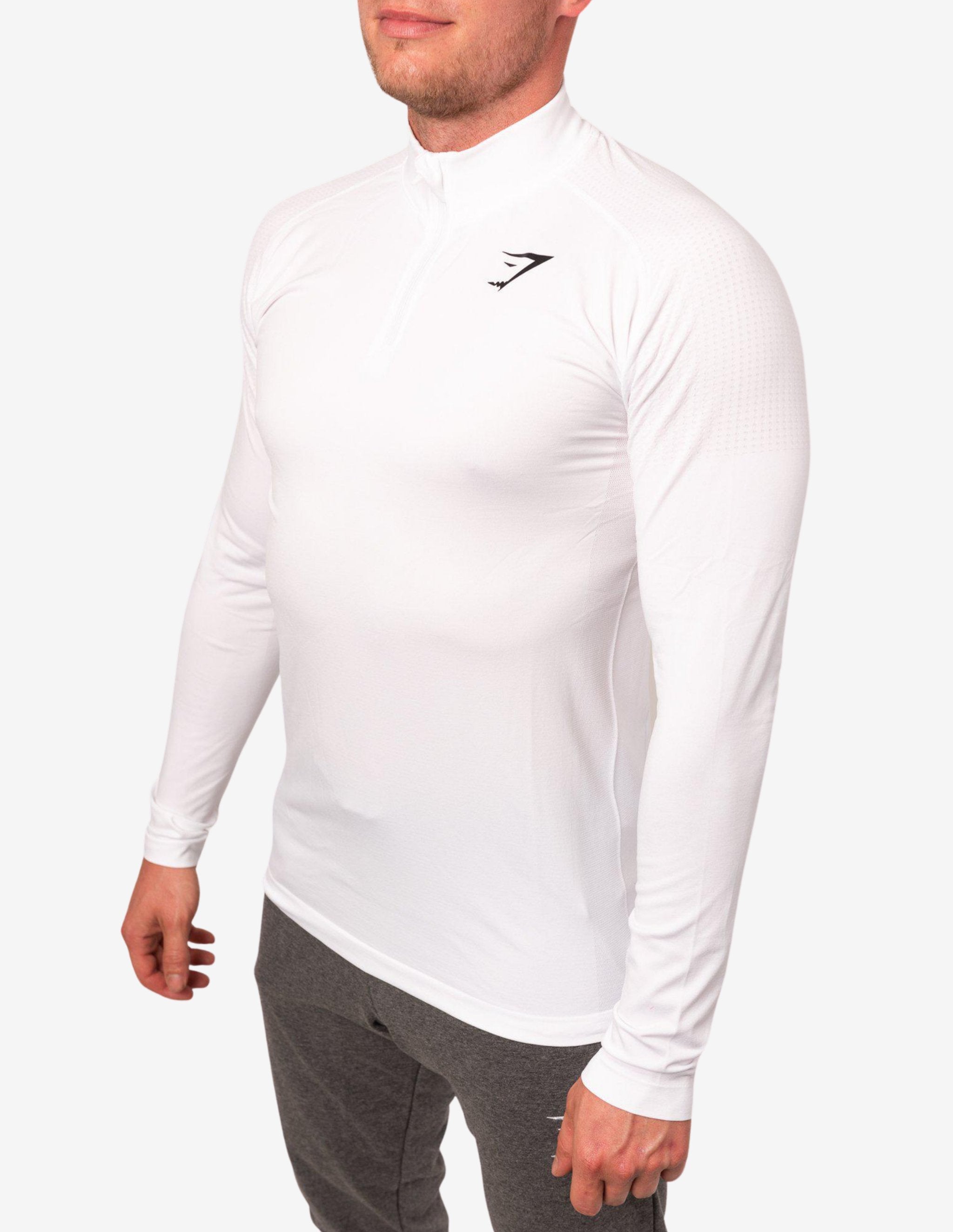 Ghost 1/4 Zip Pullover White-T-shirt Man-Gymshark-Guru Muscle