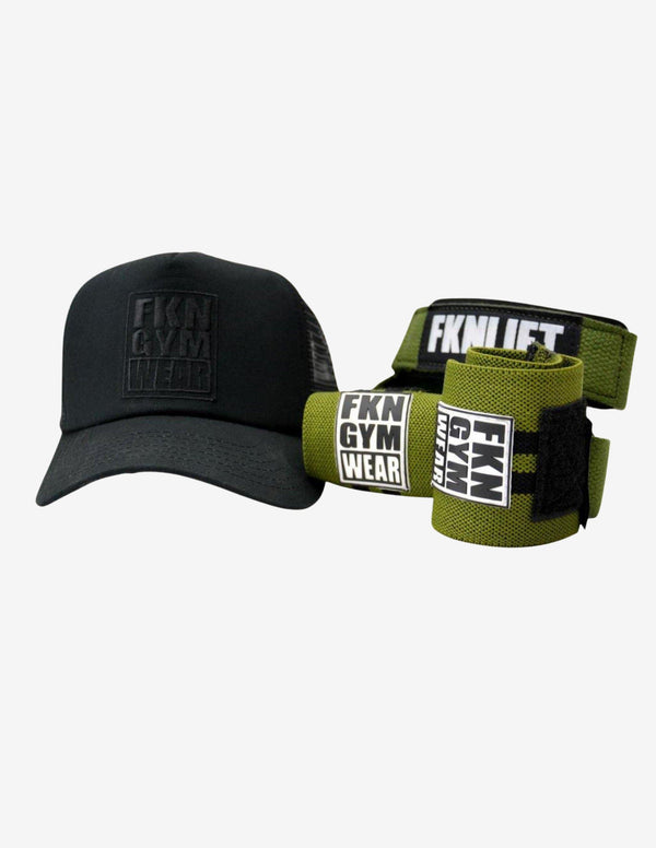 Gym Pack | Khaki Wraps & Straps | Black Cap-Accessories Sets-FKN Gym Wear-Guru Muscle