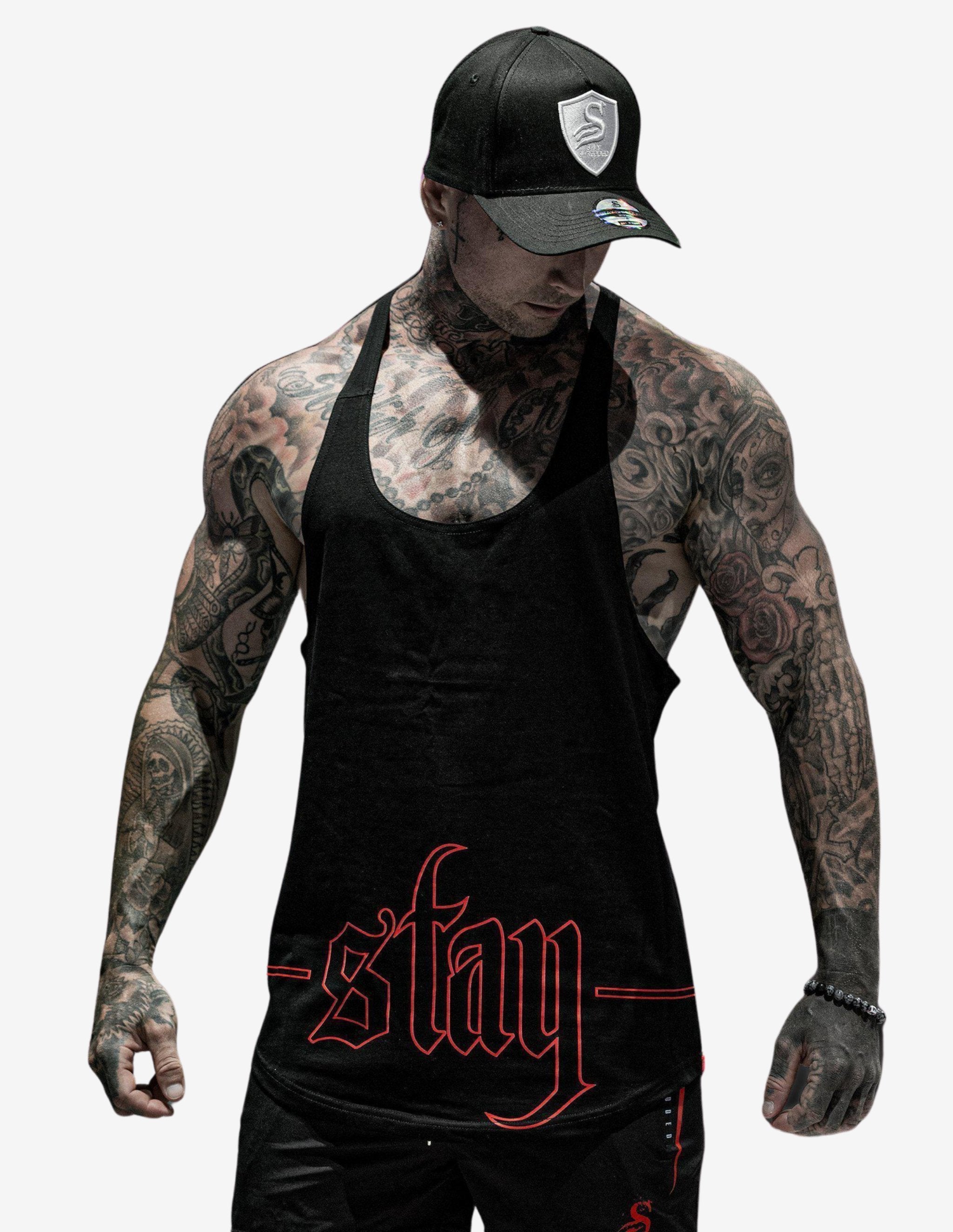 HOLLOW T-BACK - gym singlet tanktop - Black/Red-Tank Man-Stay Shredded-Guru Muscle