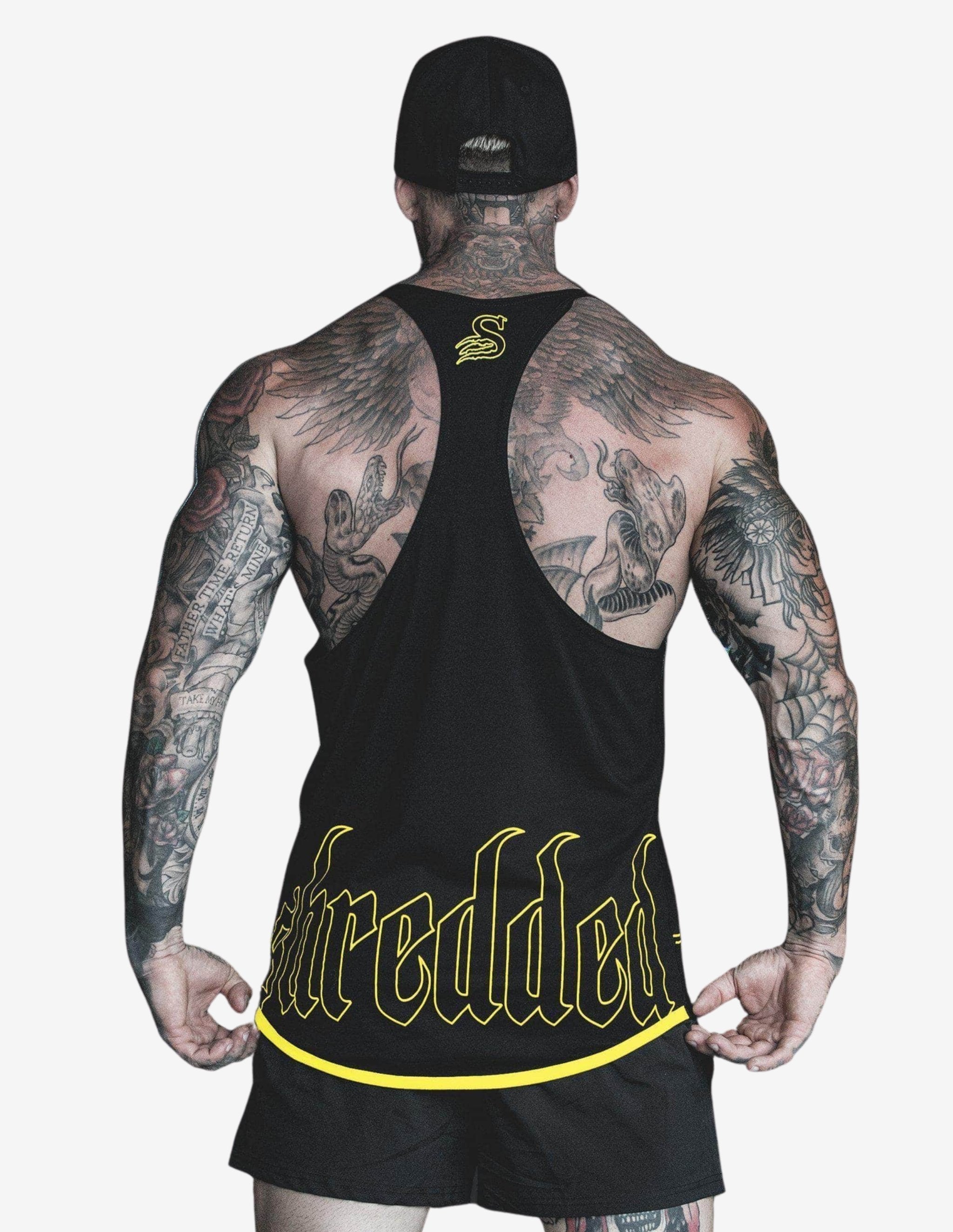 HOLLOW T-BACK - gym singlet tanktop - Black/Yellow-Tank Man-Stay Shredded-Guru Muscle