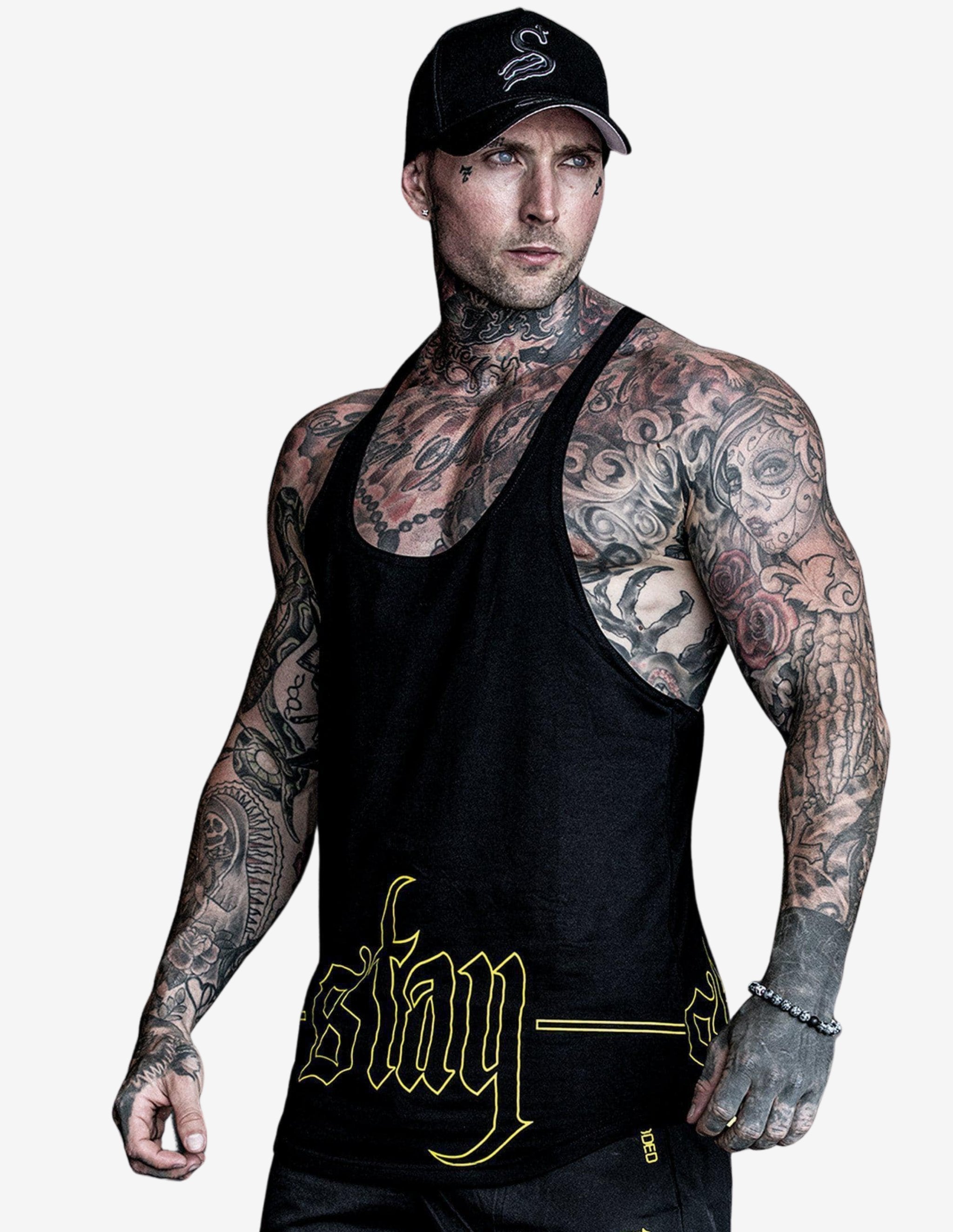 HOLLOW T-BACK - gym singlet tanktop - Black/Yellow-Tank Man-Stay Shredded-Guru Muscle