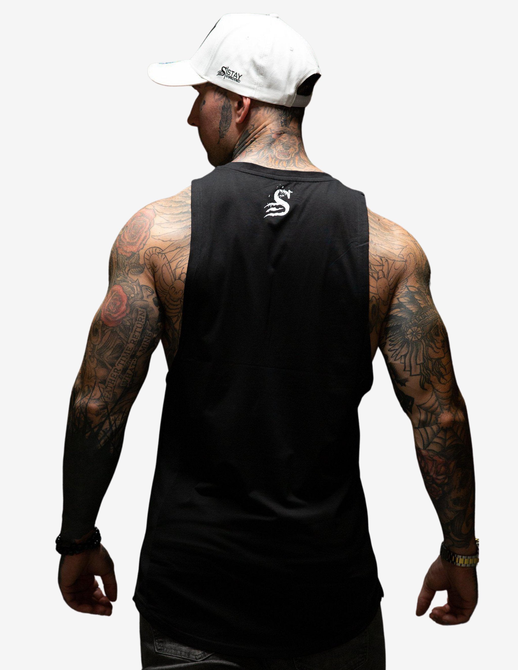 Longline Muscle Tank top - Black / White-Tank Man-Stay Shredded-Guru Muscle