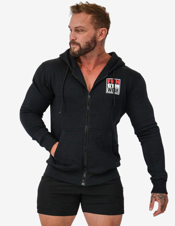 MEN'S GYM HOODIE | ZIP-UP | BLACK-Hoodie Man-FKN Gym Wear-Guru Muscle