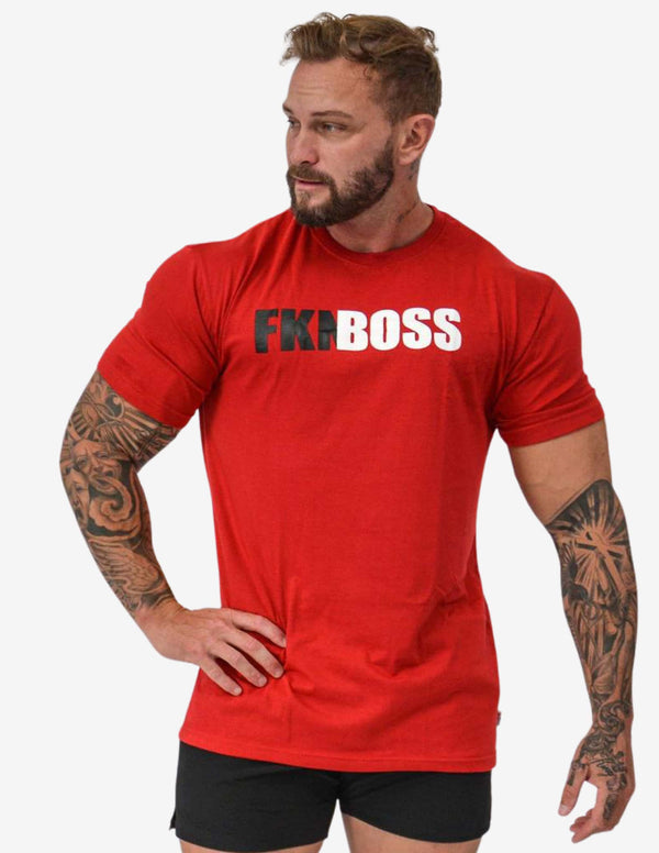 MEN'S GYM T-SHIRT | FKNBOSS | RED-T-shirt Man-FKN Gym Wear-Guru Muscle
