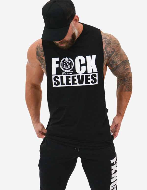 Men's Muscle Tee | FUCK SLEEVES | Black-Tank Man-FKN Gym Wear-Guru Muscle