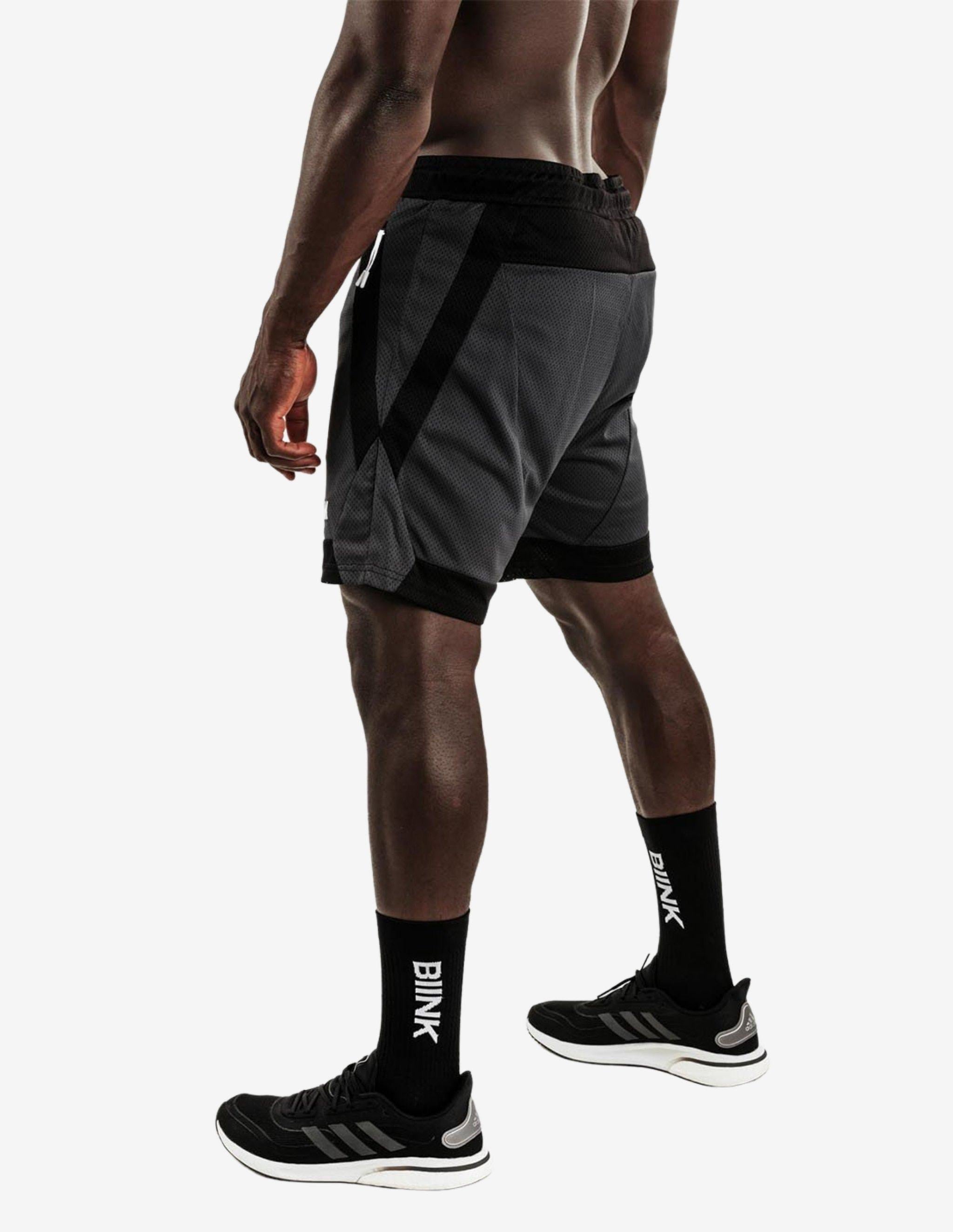 Mesh Panel 2-in-1 Basketball Shorts - Black / Gunmetal-Shorts Man-Biink Athleisure-Guru Muscle