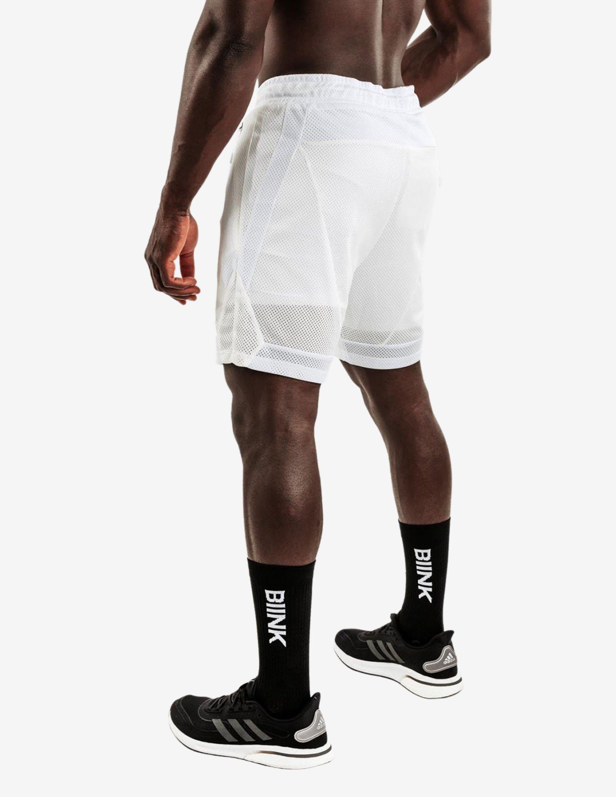 Mesh Panel 2-in-1 Basketball Shorts - White / Off White-Shorts Man-Biink Athleisure-Guru Muscle