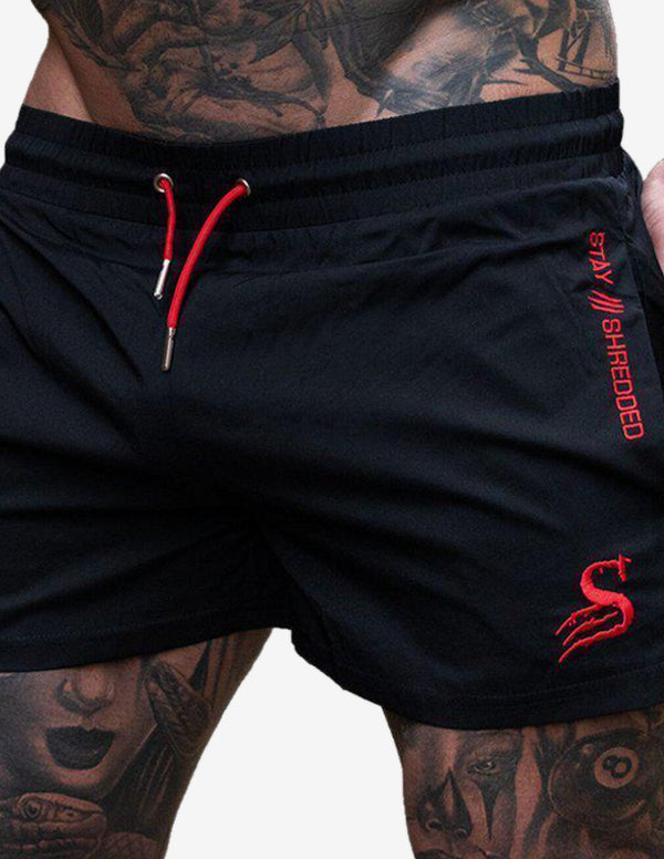 Quads Lifting Shorts - BLACK/RED-Shorts Man-Stay Shredded-Guru Muscle
