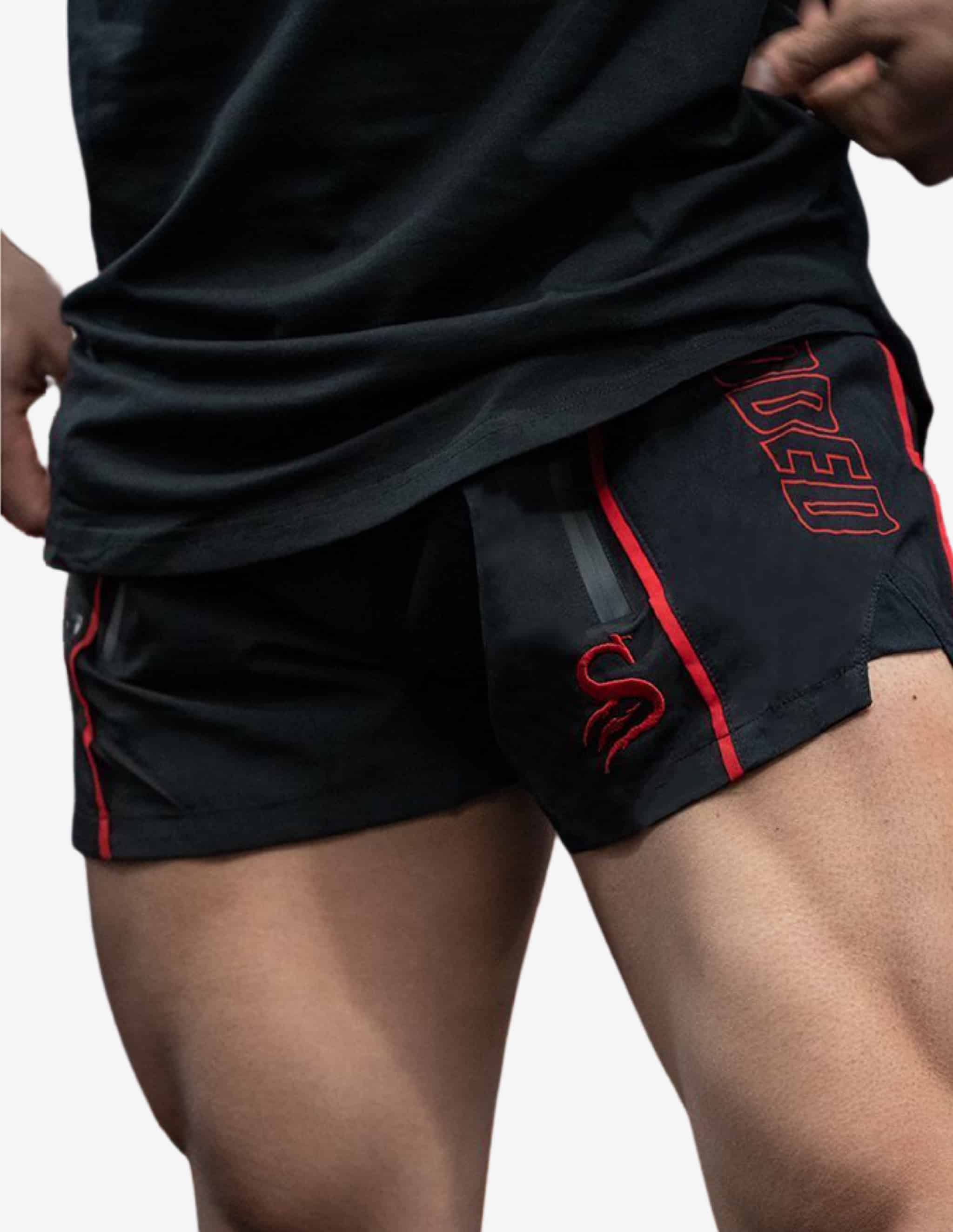 Quads Lifting Shorts - Black / Red-Shorts Man-Stay Shredded-Guru Muscle