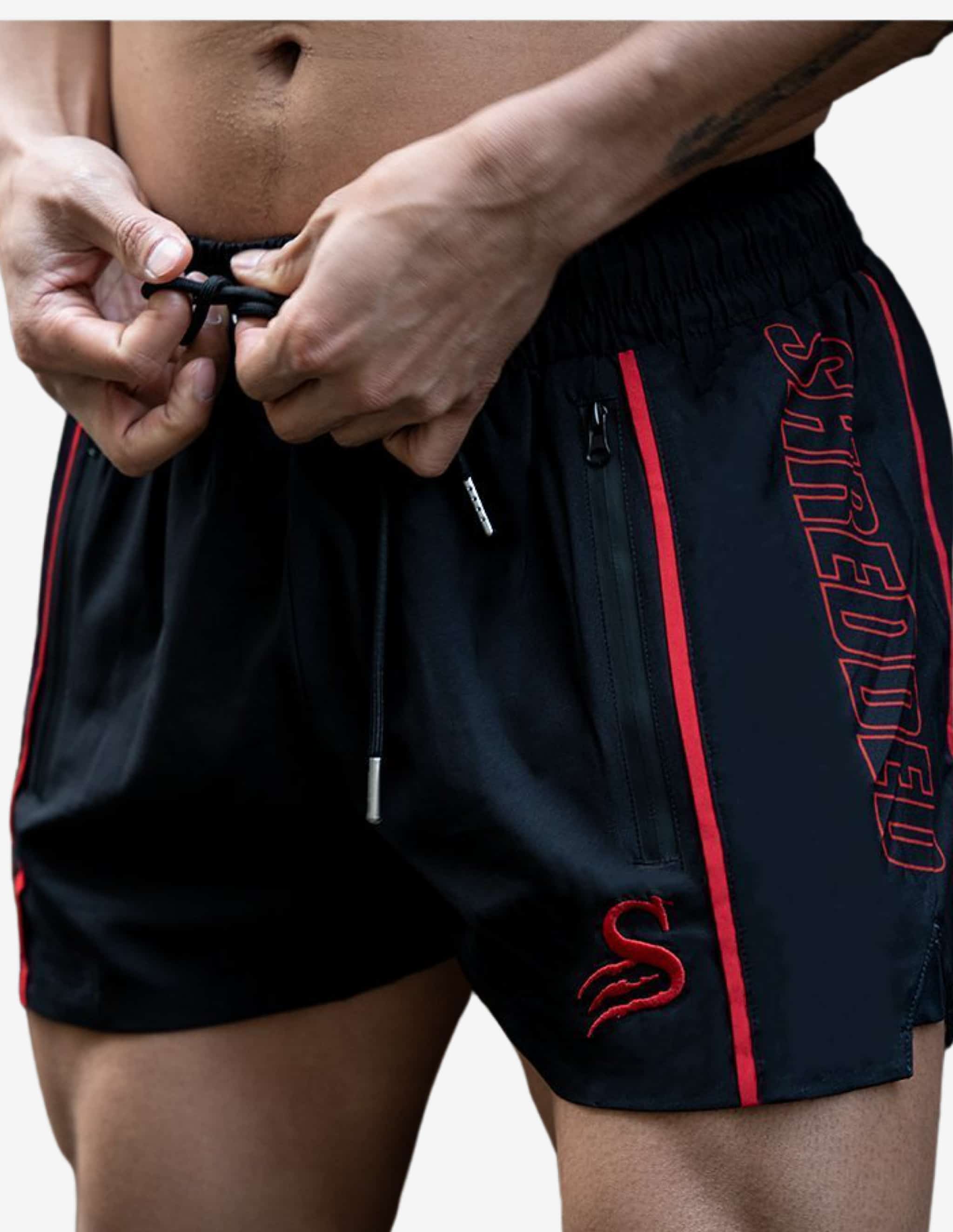 Quads Lifting Shorts - Black / Red-Shorts Man-Stay Shredded-Guru Muscle