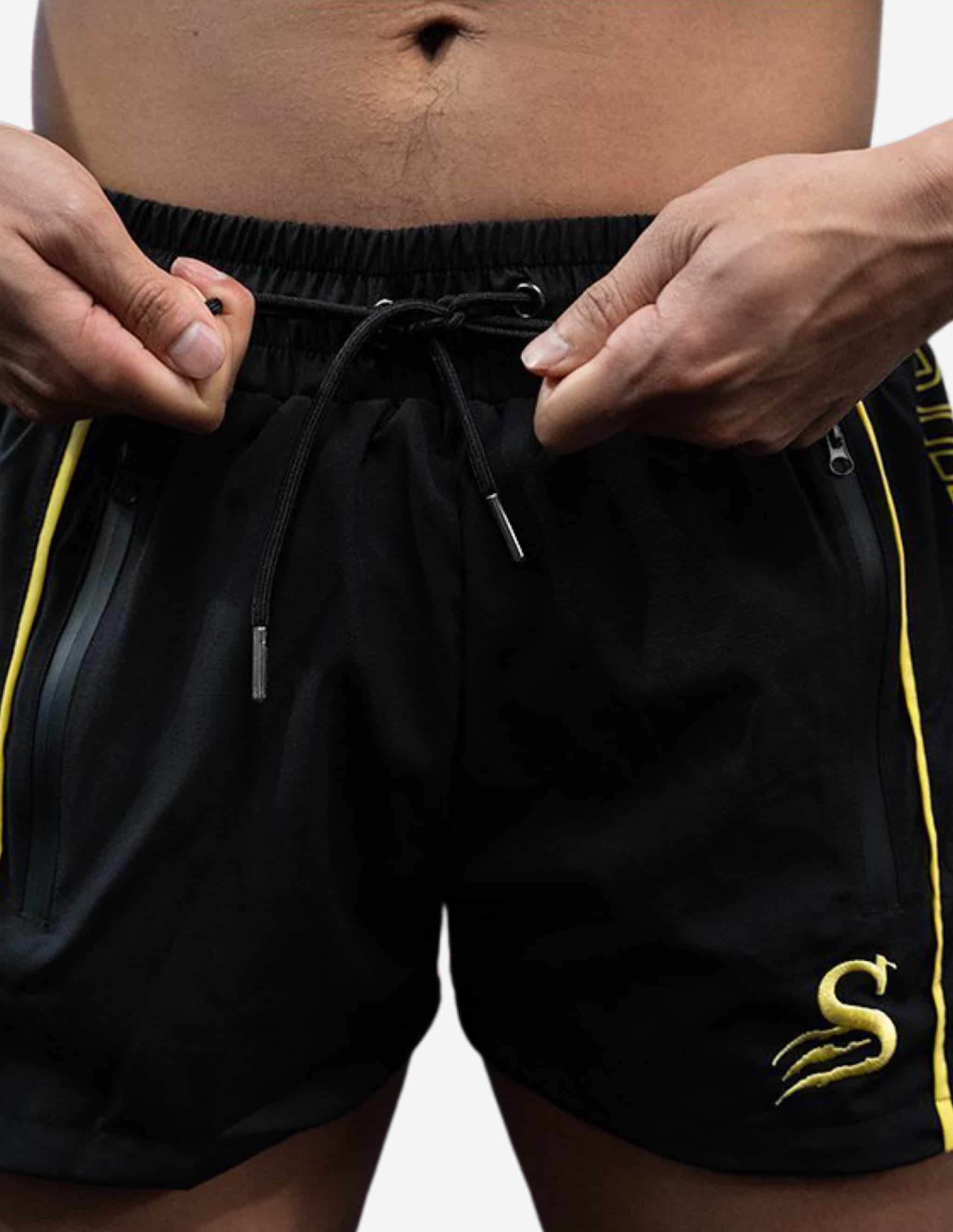 Quads Surge Lifting Shorts - Black / Yellow-Shorts Man-Stay Shredded-Guru Muscle