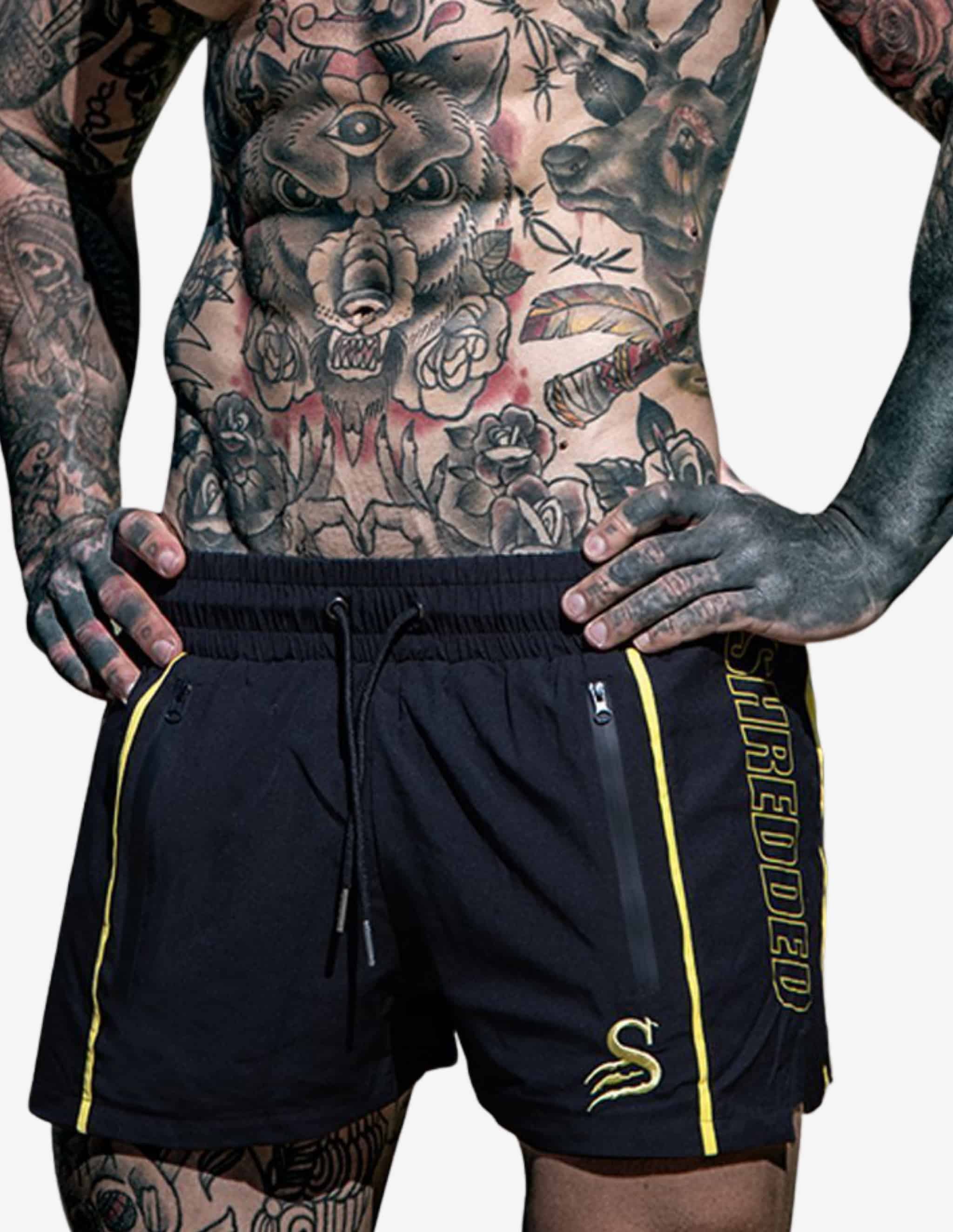 Quads Surge Lifting Shorts - Black / Yellow-Shorts Man-Stay Shredded-Guru Muscle