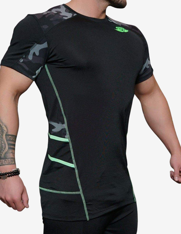 Renzo Performance Shirt – Black & ACID GREEN-T-shirt Man-Body Engineers-Guru Muscle