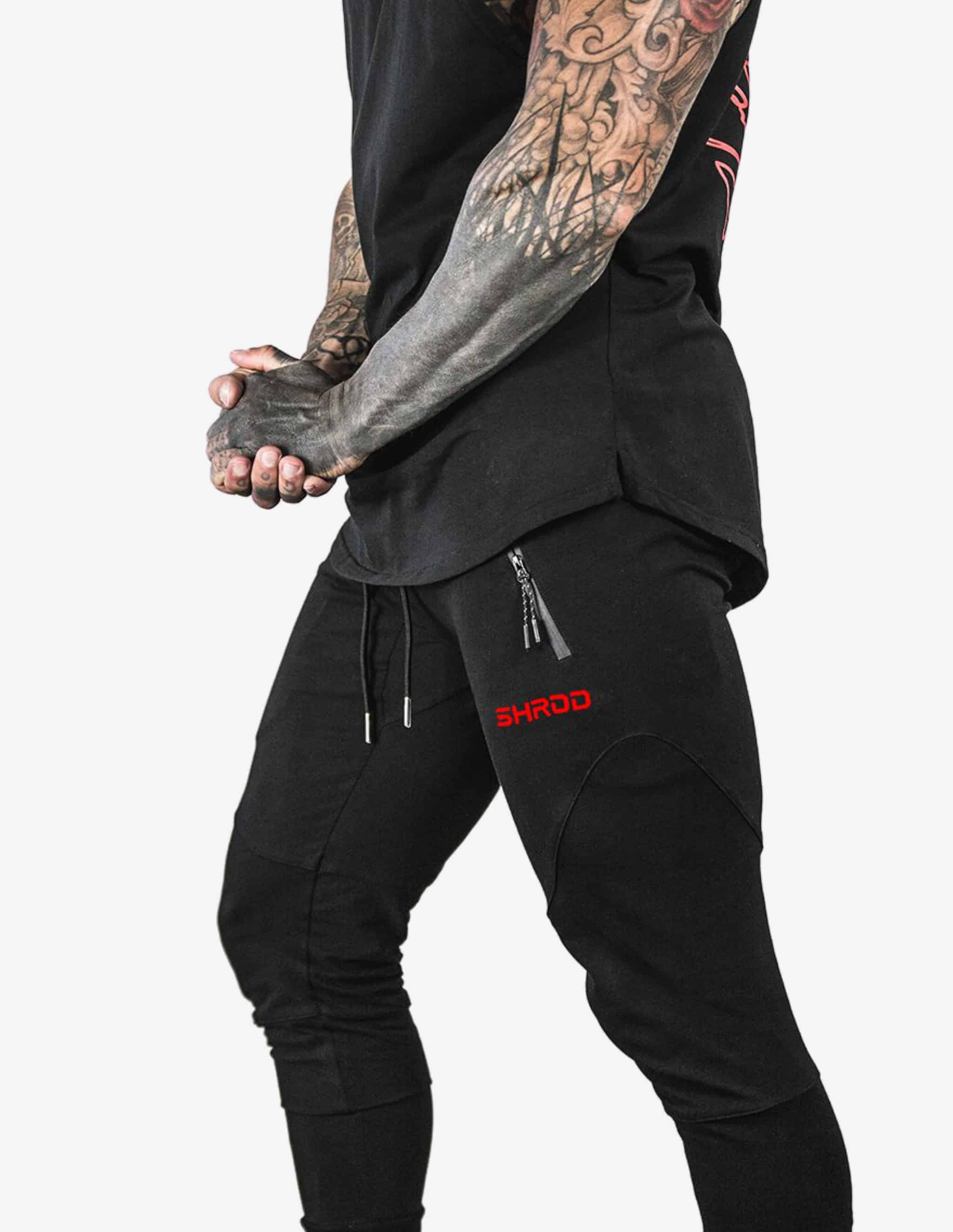 SHRDD Tapered joggers -Black/Red-Bottom Man-Stay Shredded-Guru Muscle