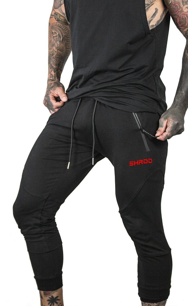 SHRDD Tapered joggers -Black/Red-Bottom Man-Stay Shredded-Guru Muscle