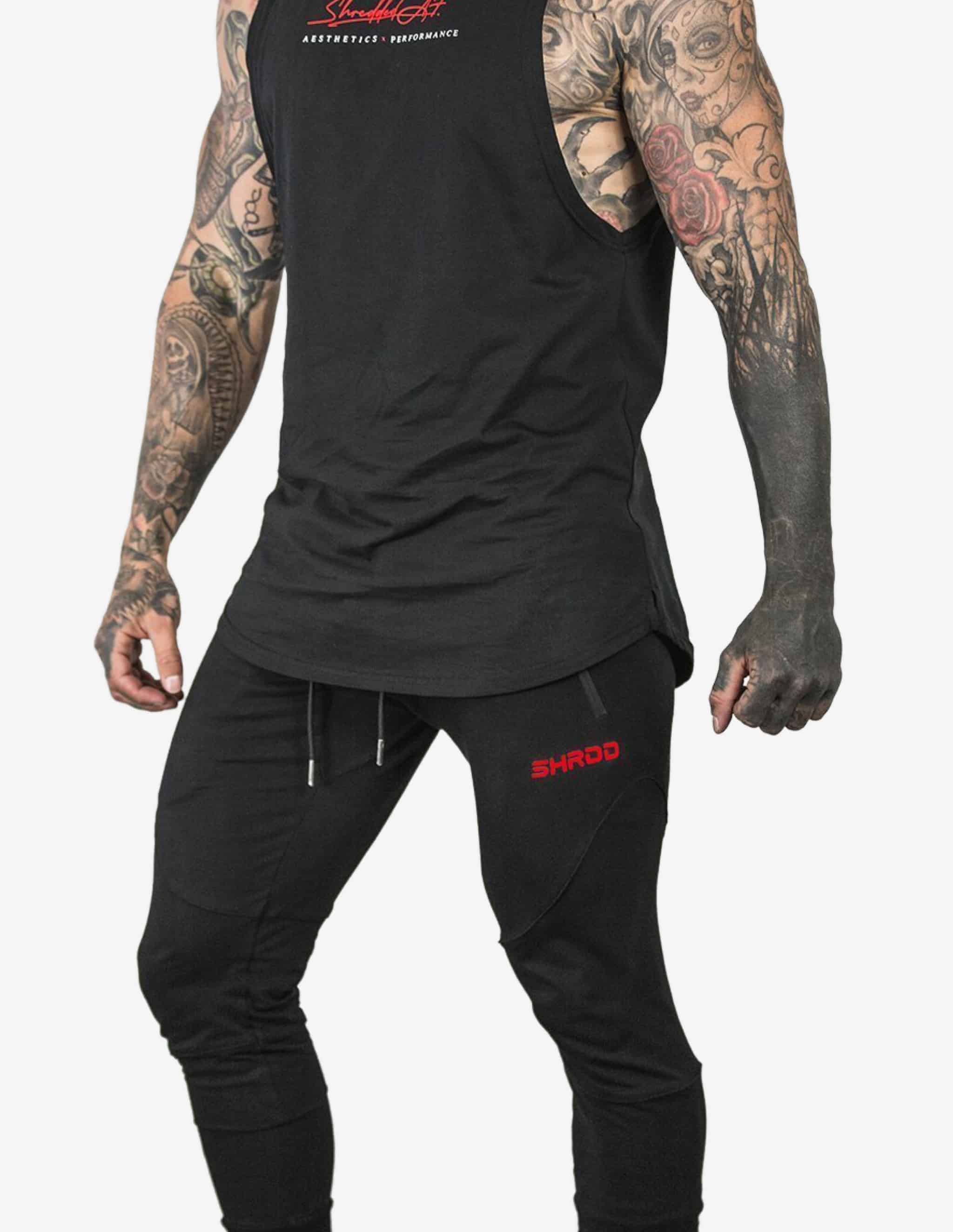 SHRDD Tapered joggers -Black/Red-Bottom Man-Stay Shredded-Guru Muscle