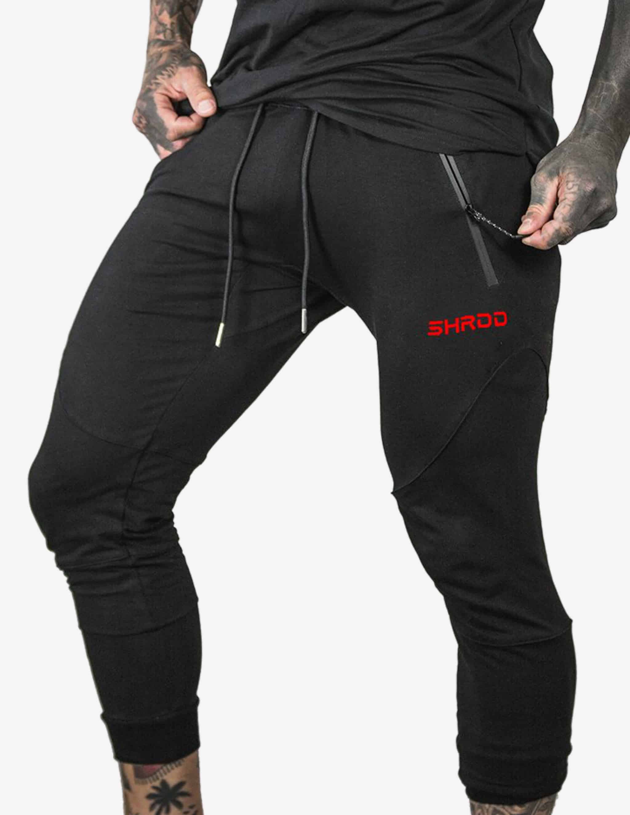 SHRDD Tapered joggers -Black/Red-Bottom Man-Stay Shredded-Guru Muscle