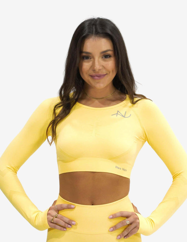 Seamless Scrunch Crop Yellow-Crop Top-Neo Noir-Guru Muscle