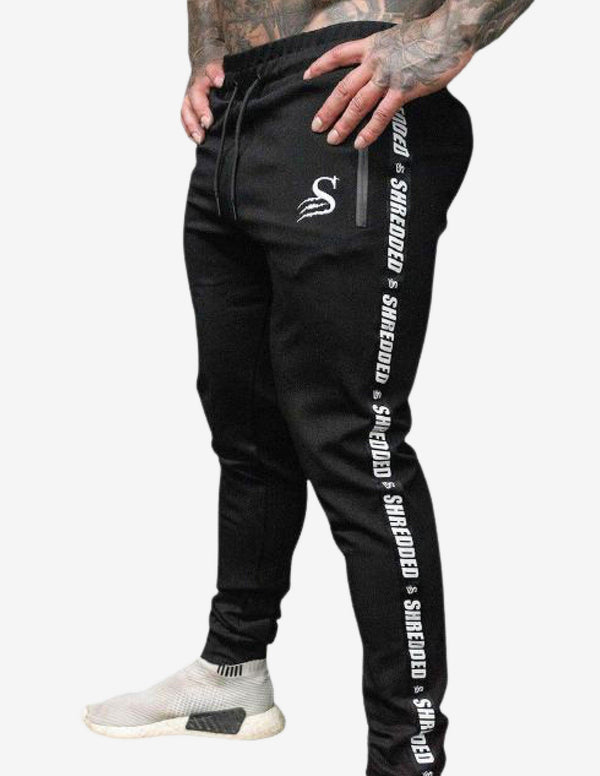 Shredded Taped Gym Joggers - Black-Bottom Man-Stay Shredded-Guru Muscle