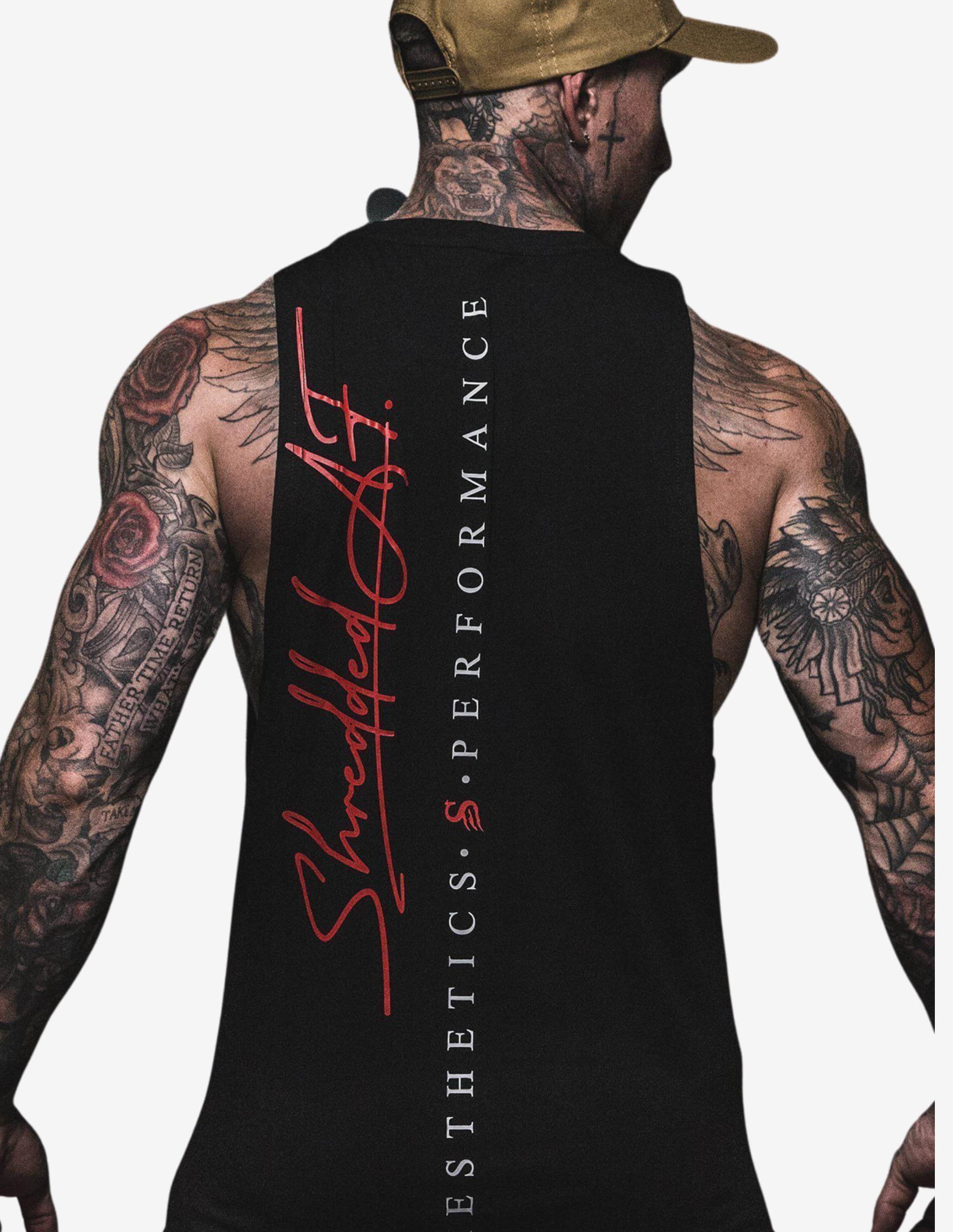 Signature - Longline Muscle Tank top - Black / Red-Tank Man-Stay Shredded-Guru Muscle