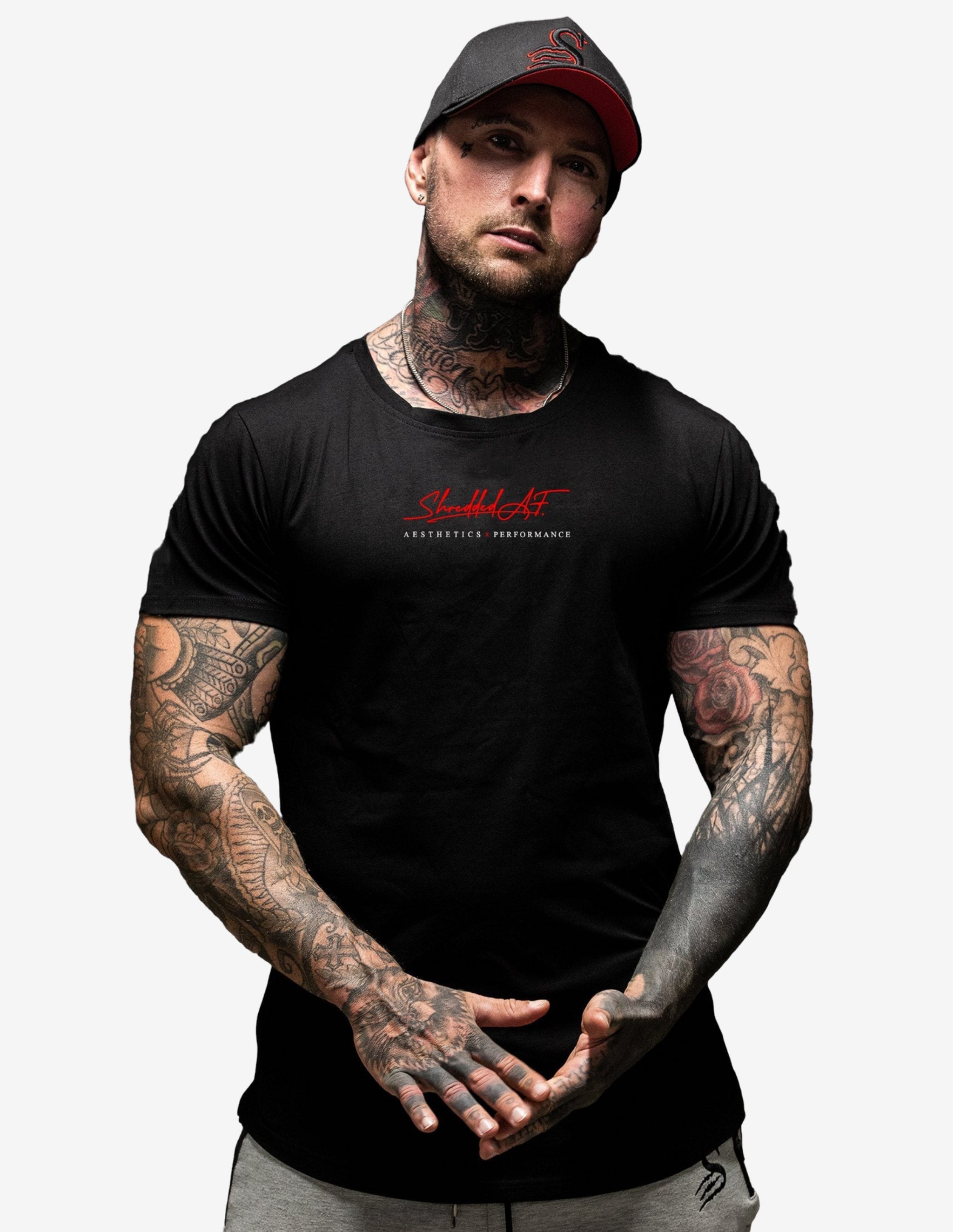 Signature Muscle T-shirt - Black / Red-T-shirt Man-Stay Shredded-Guru Muscle
