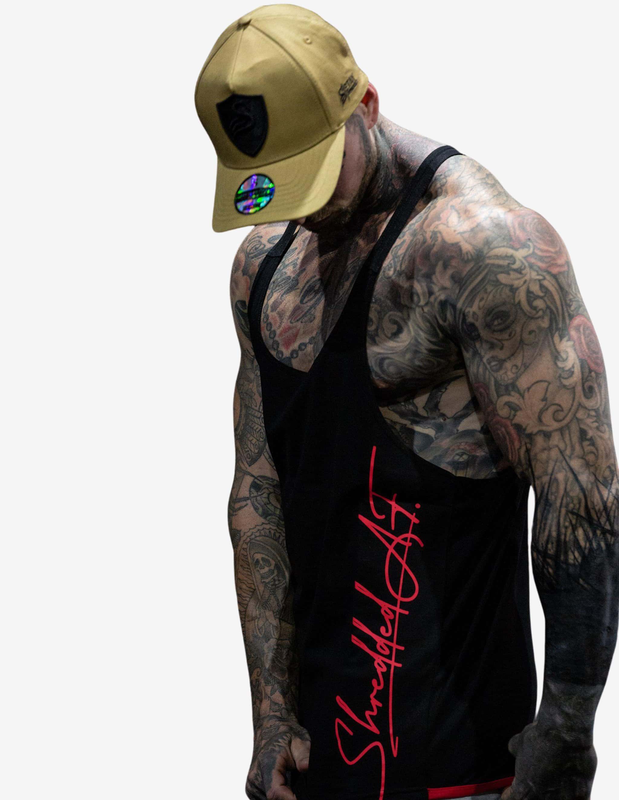 Signature T-BACK singlet Black/Red-Tank Man-Stay Shredded-Guru Muscle