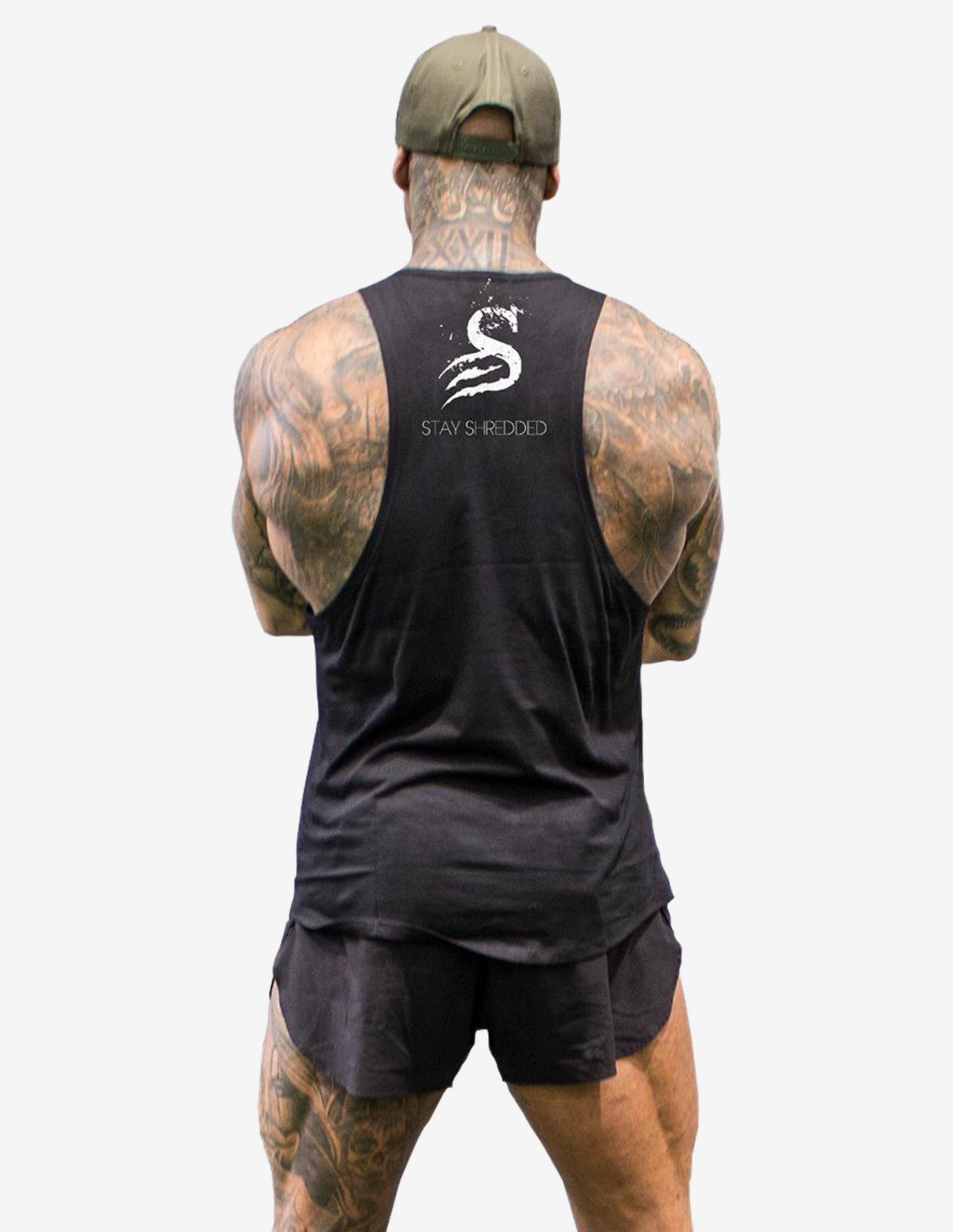 Slash Muscle Tank top gym Singlet - Black-Tank Man-Stay Shredded-Guru Muscle