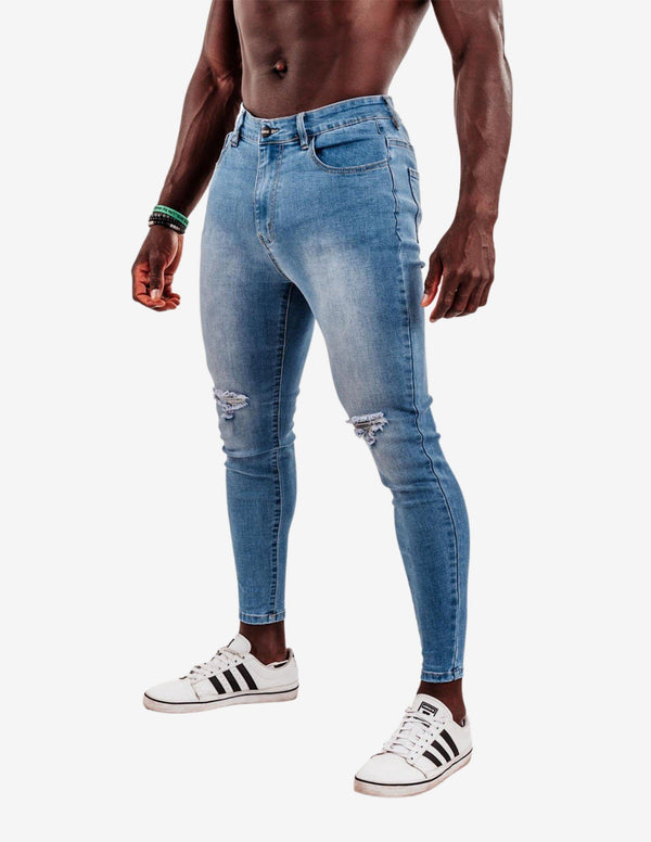 Slim-Stretch Jeans - Light Blue (Ripped)-Bottom Man-Biink Athleisure-Guru Muscle