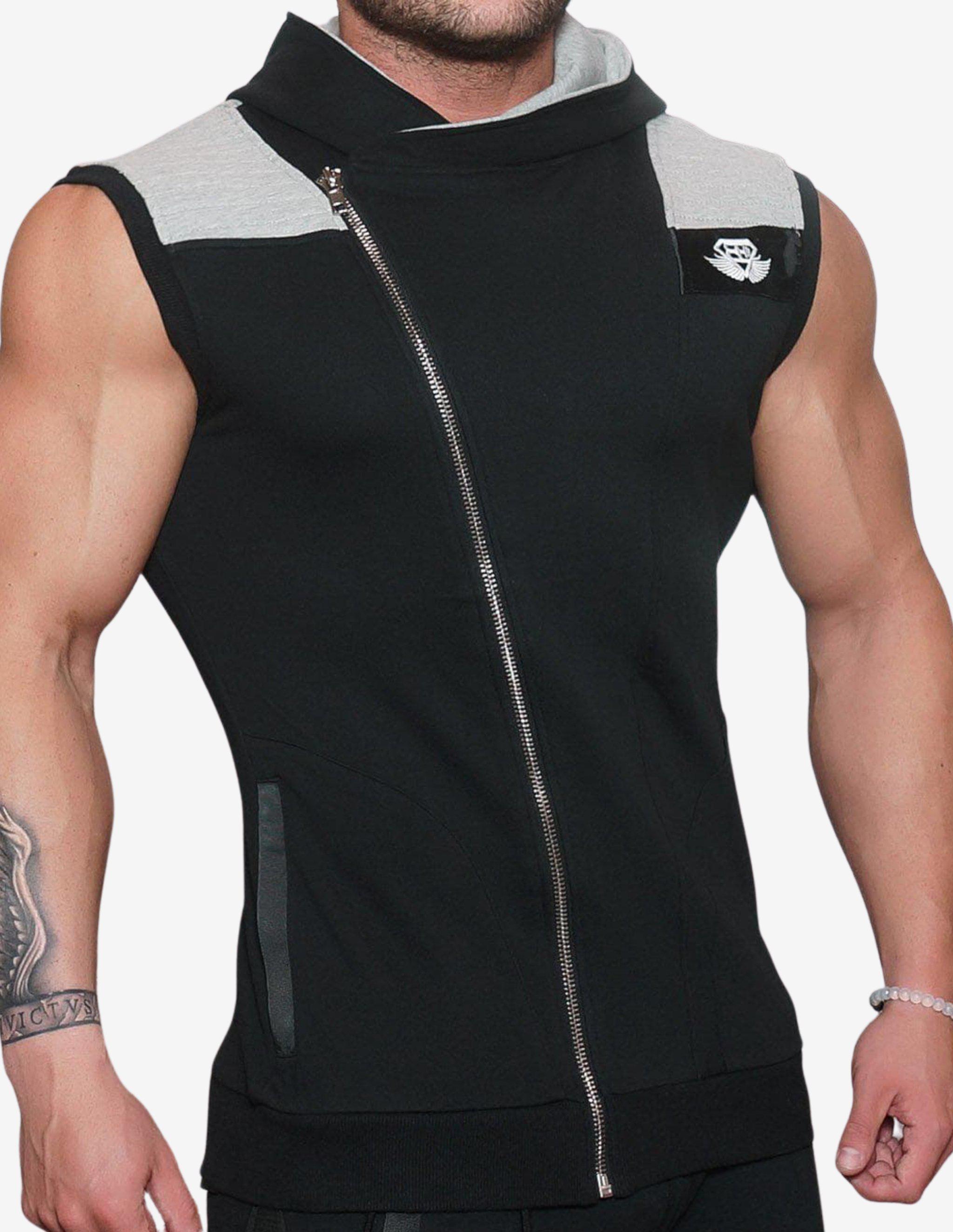 YUREI Sleeveless vest – BLACK & LIGHT GREY ACCENTS-Hoodie Man-Body Engineers-Guru Muscle