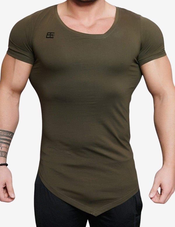 YUREI – asymmetric V neck Army Green-T-shirt Man-Body Engineers-Guru Muscle