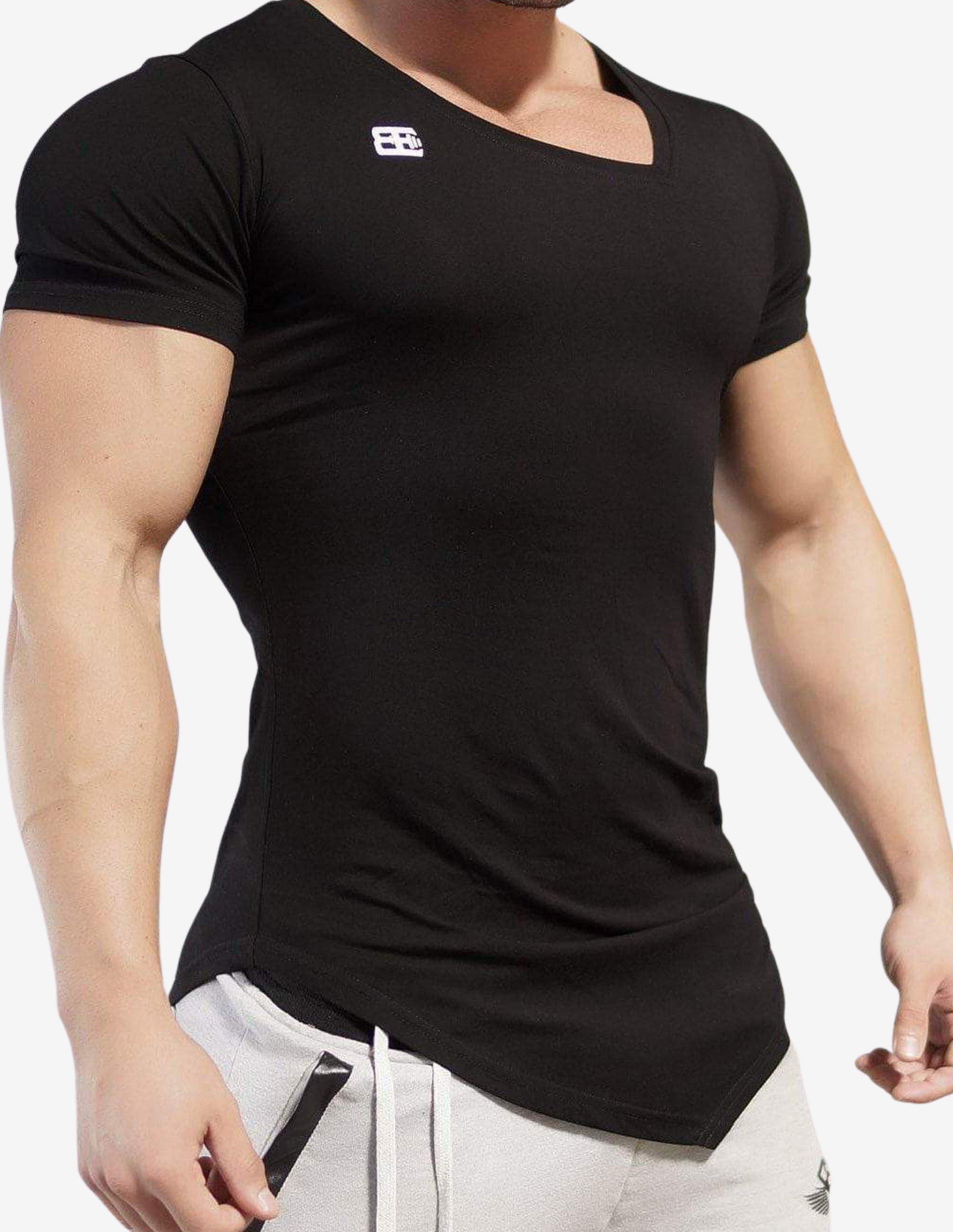 YUREI – asymmetric V neck BLACK OUT-T-shirt Man-Body Engineers-Guru Muscle