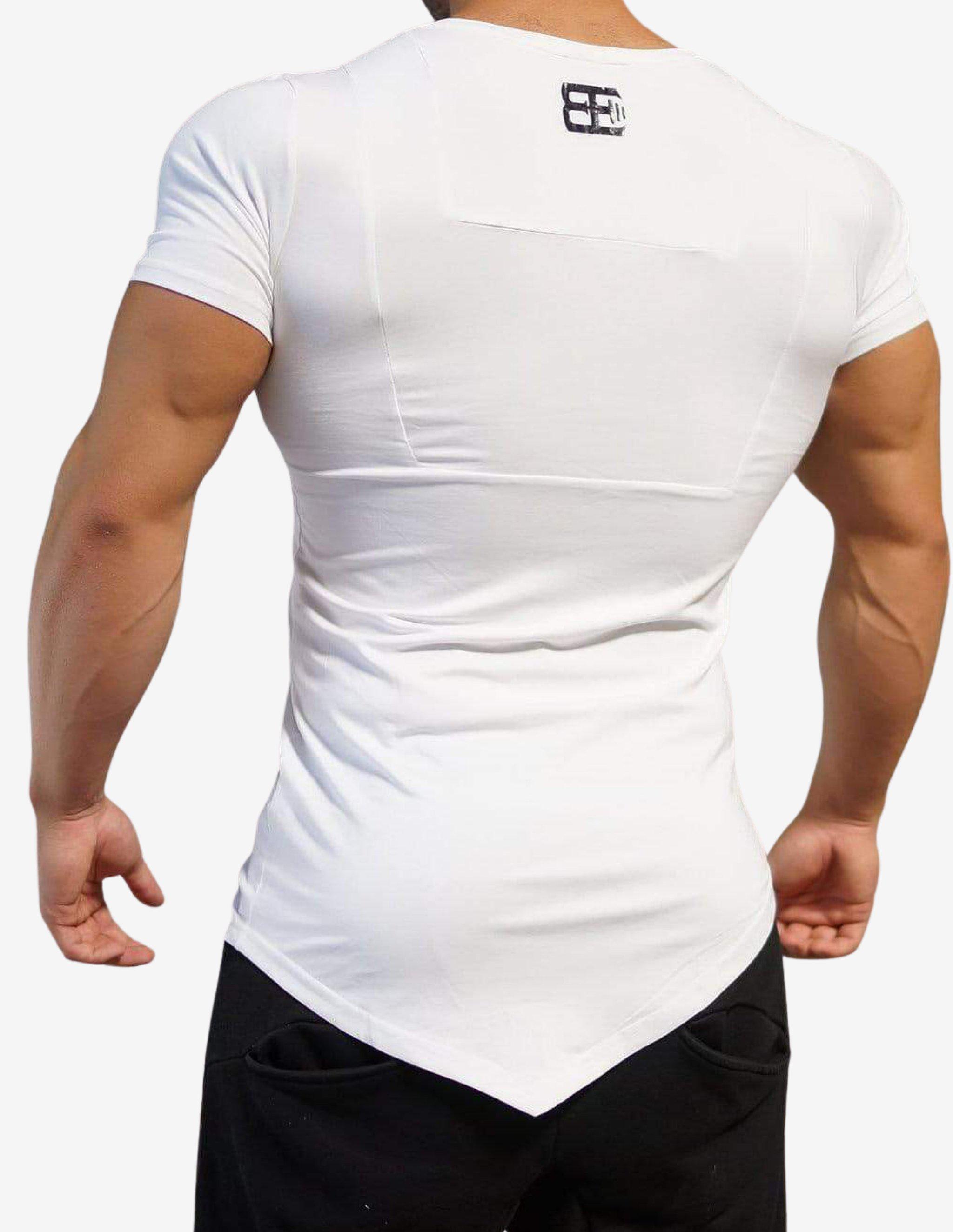 YUREI – asymmetric V neck WHITE OUT-T-shirt Man-Body Engineers-Guru Muscle