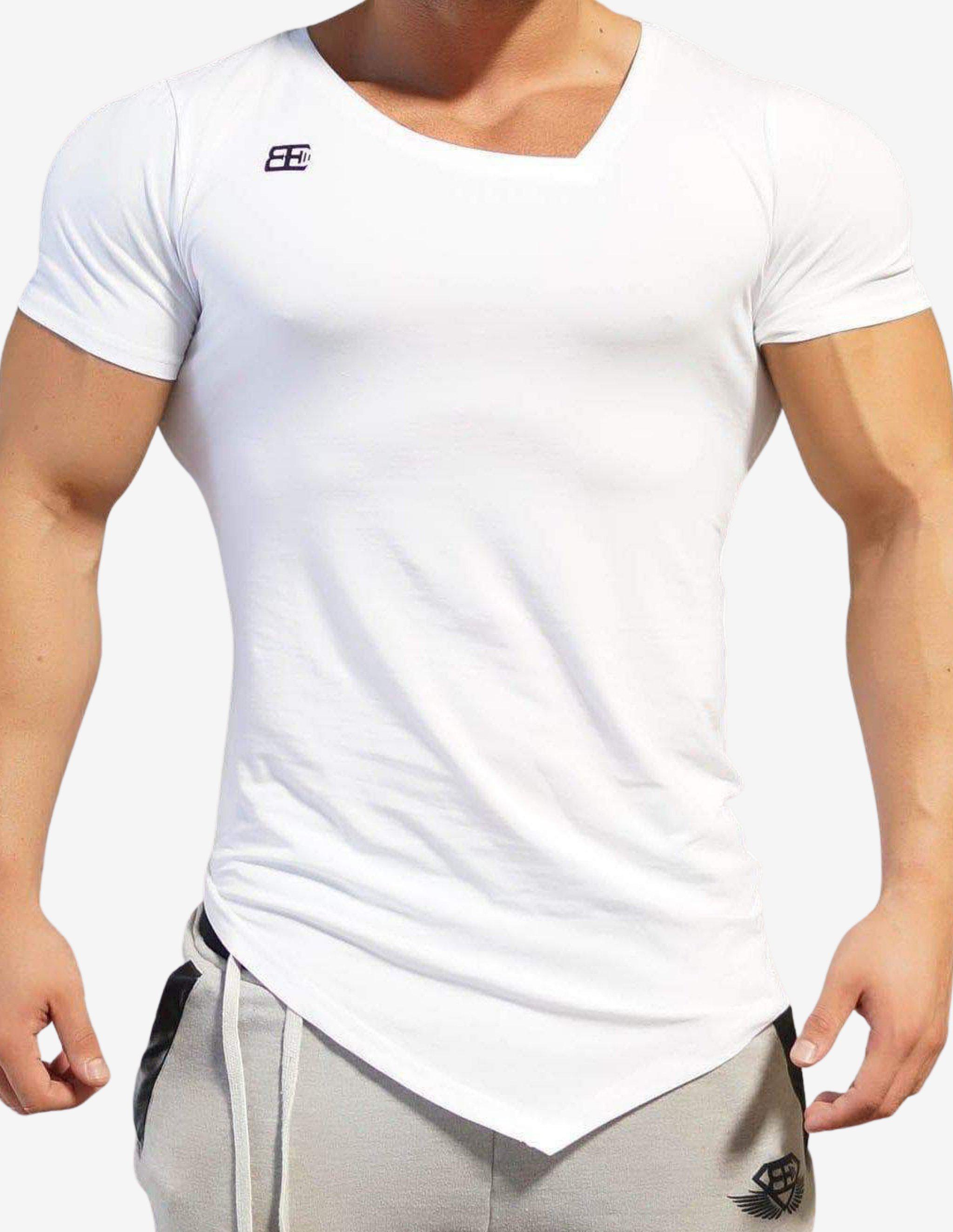 YUREI – asymmetric V neck WHITE OUT-T-shirt Man-Body Engineers-Guru Muscle